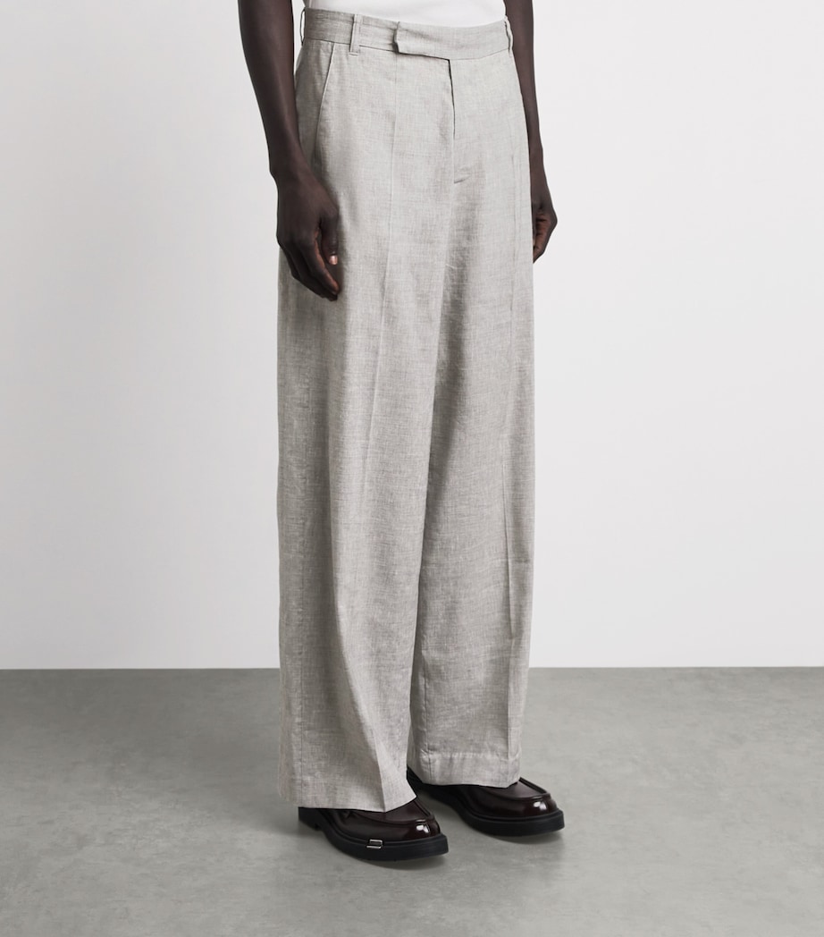 Won Hundred Mens Linen-Blend Eron Tailored Trousers Light Grey Melange Image 4