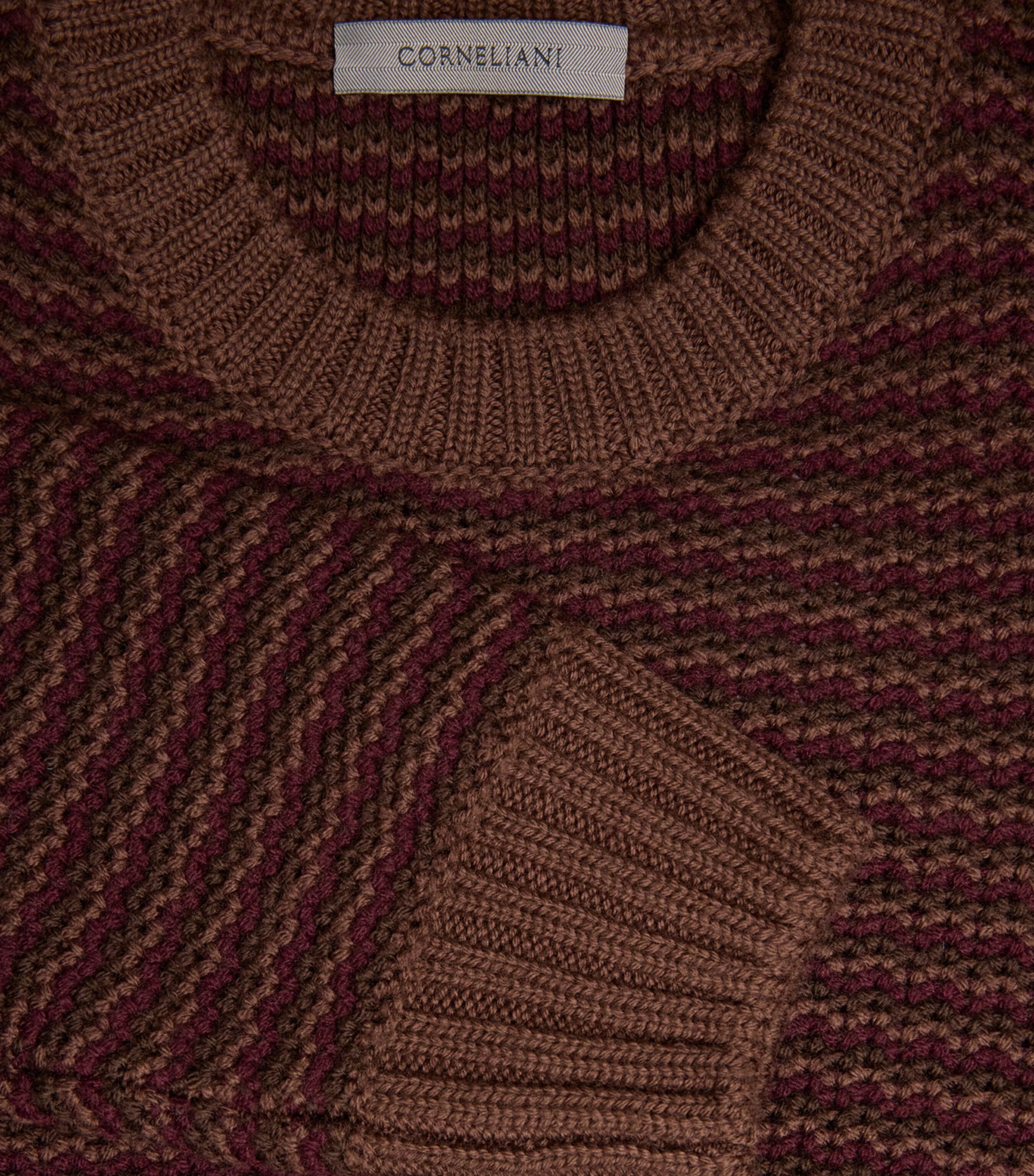 Corneliani Mens Virgin Wool-Cashmere Stripe Sweater Natural / Beige Image 6