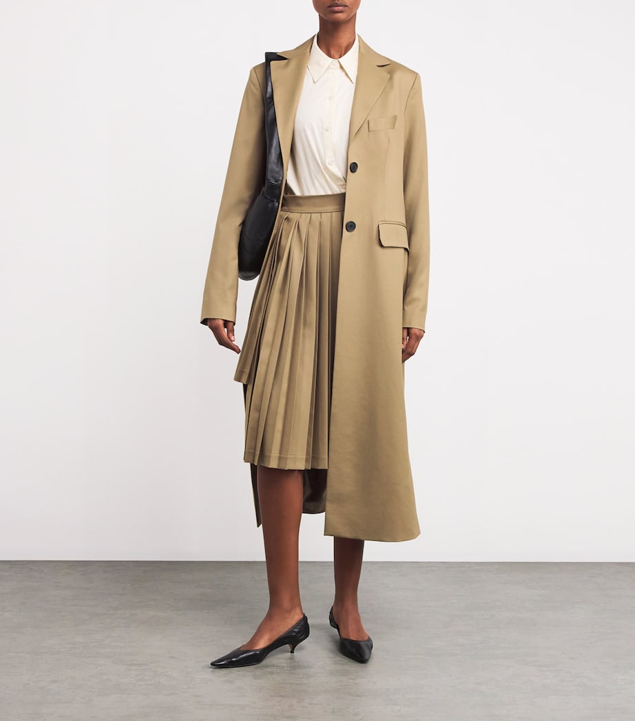 Laura Pitharas Womens Virgin Wool Pleated Midi Skirt Khaki Image 2