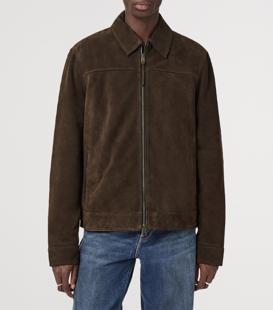 AllSaints Mens Rhone Leather Jacket Cocoa Brown Image 6