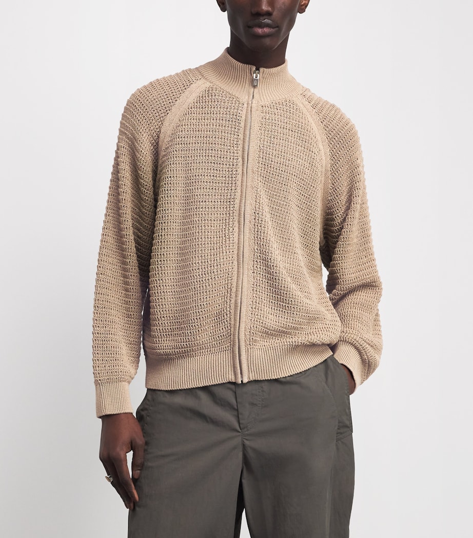 Le 17 Septembre Mens Open-Knit Zip-Up Cardigan Beige Image 3