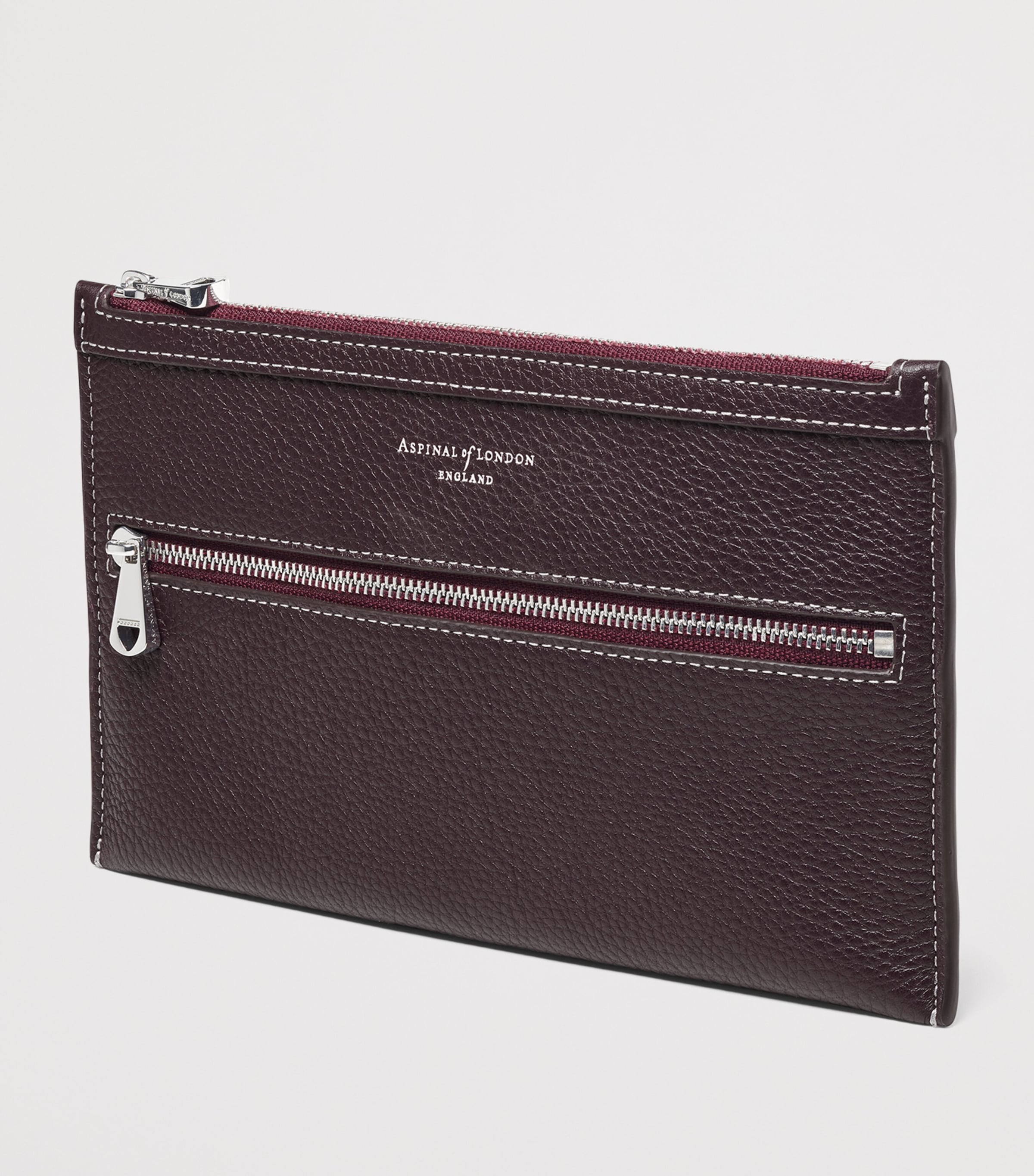 Aspinal Of London Grained Leather Hudson Travel Pouch Wine Image 2