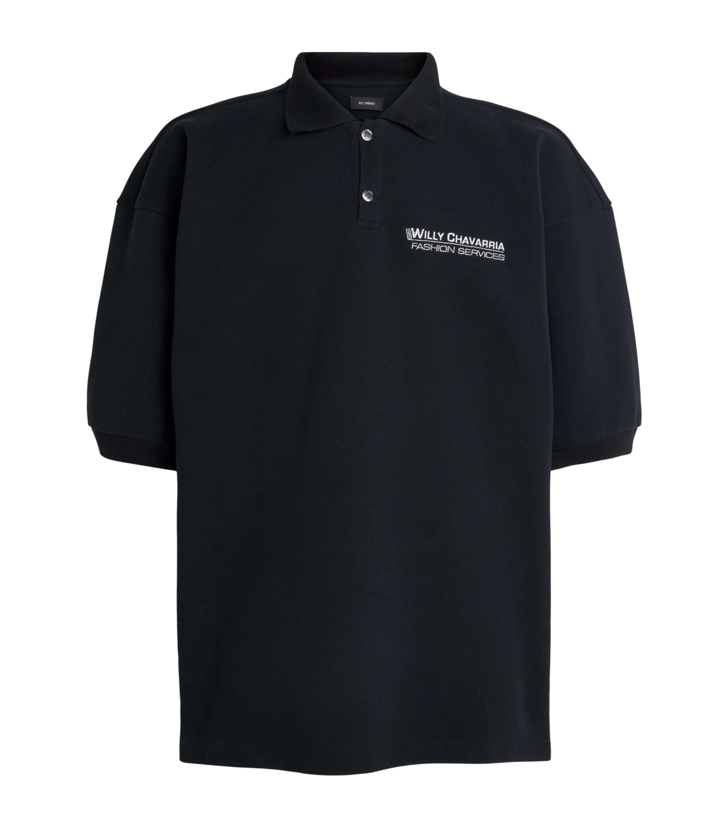 Willy Chavarria Mens Cotton Football Polo Shirt Black Image 1
