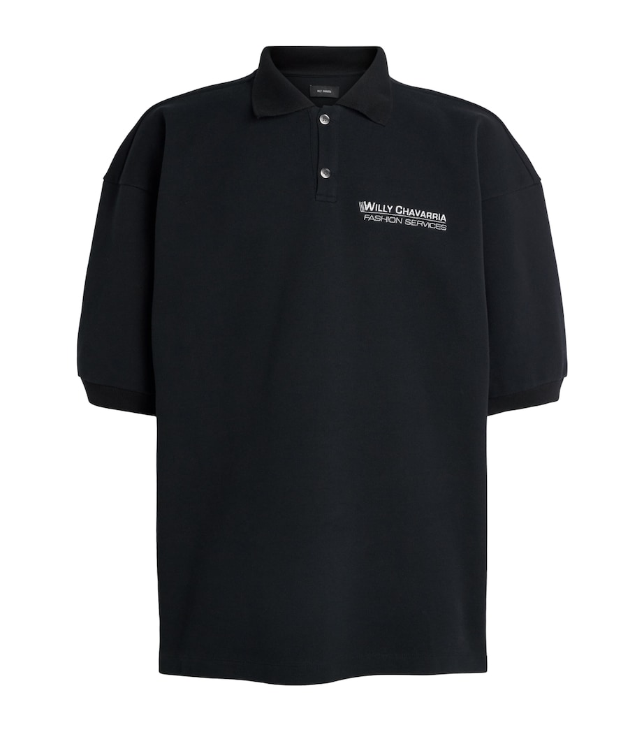 Willy Chavarria Mens Cotton Football Polo Shirt Black Image 1