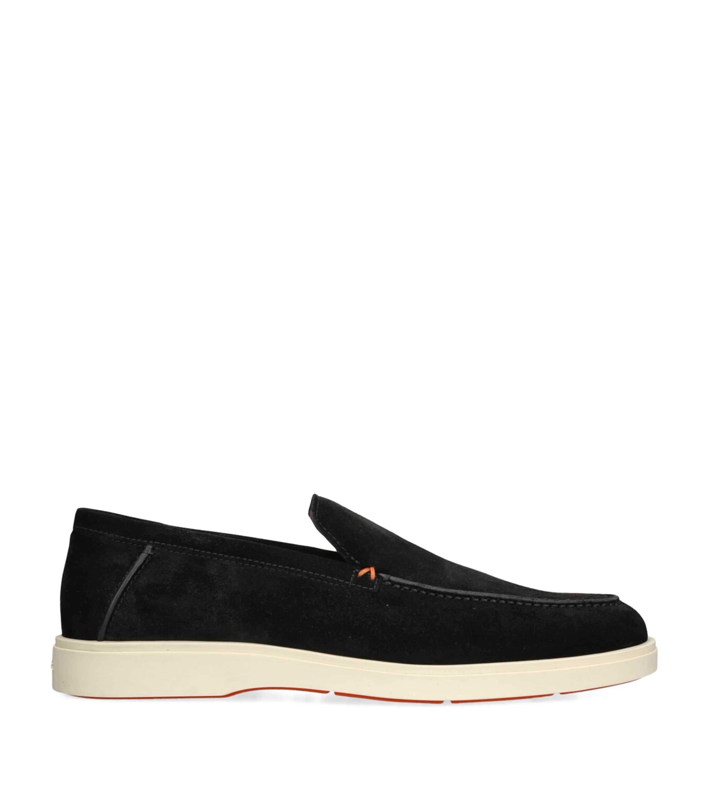 Santoni Suede Moccasins With Wide Sole And Signature Detailing In Black