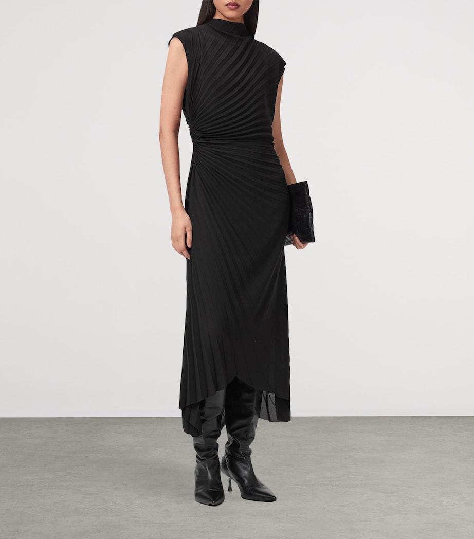 AllSaints Womens Pleated Rayanna Dress Black Image 6