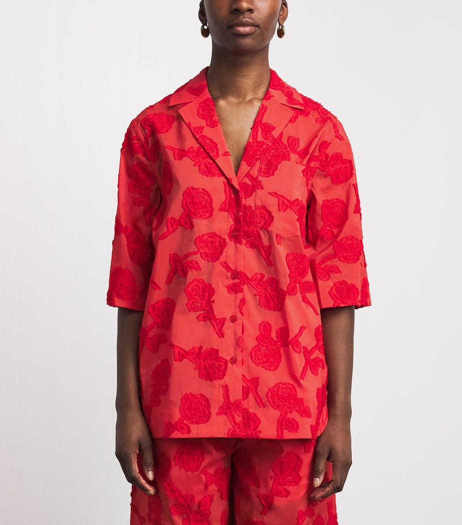 GANNI Womens Floral Oversized Shirt Fiery Red Image 4