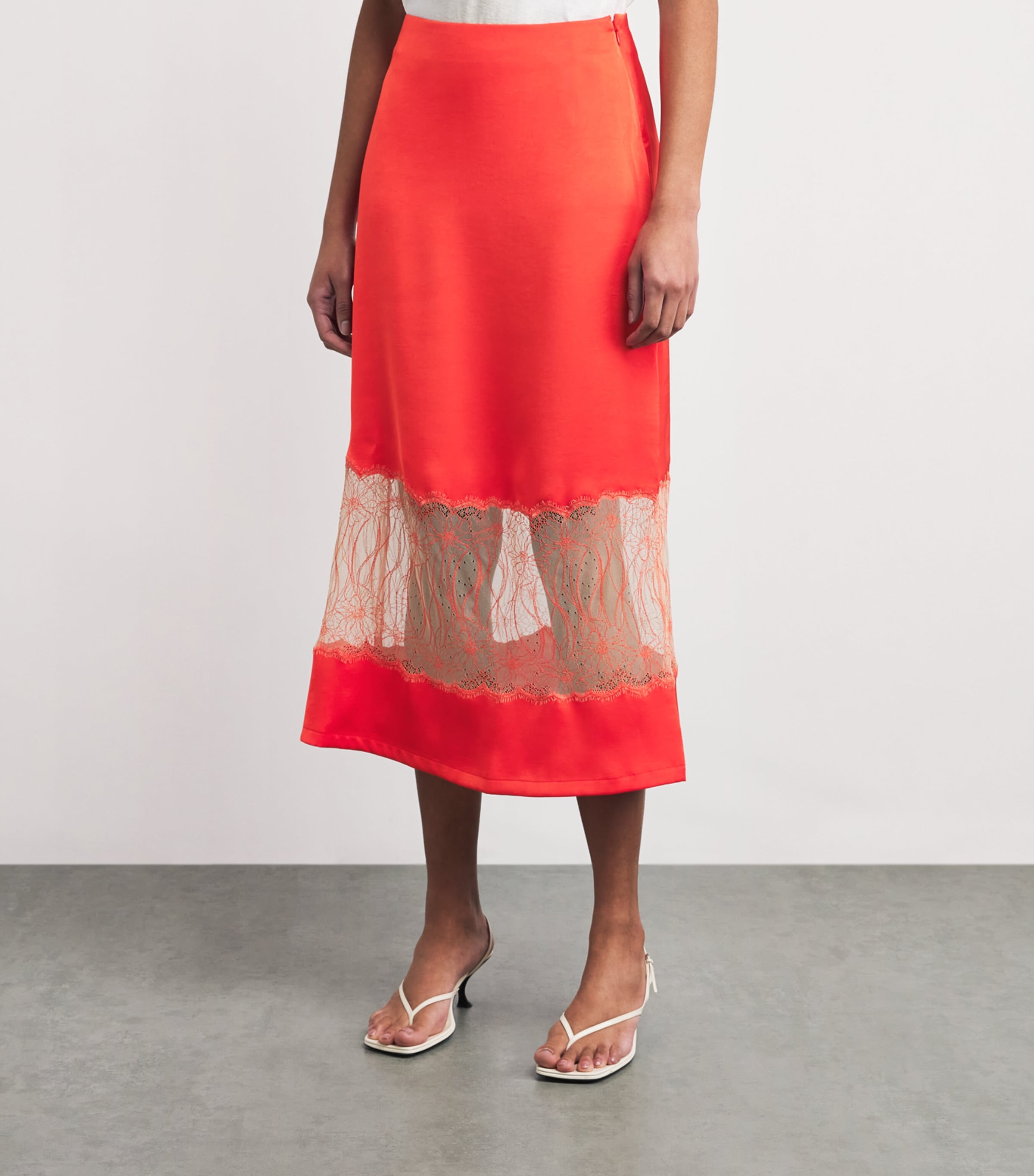 Claudie Pierlot Womens Satin Lace Midi Skirt Tangerine Image 4