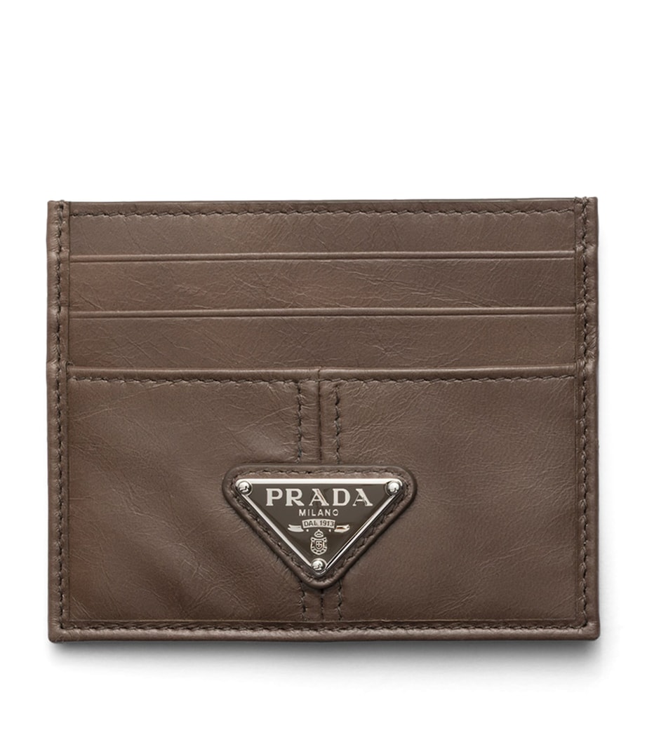 Prada Calfskin Triangle Card Holder Grey Image 1