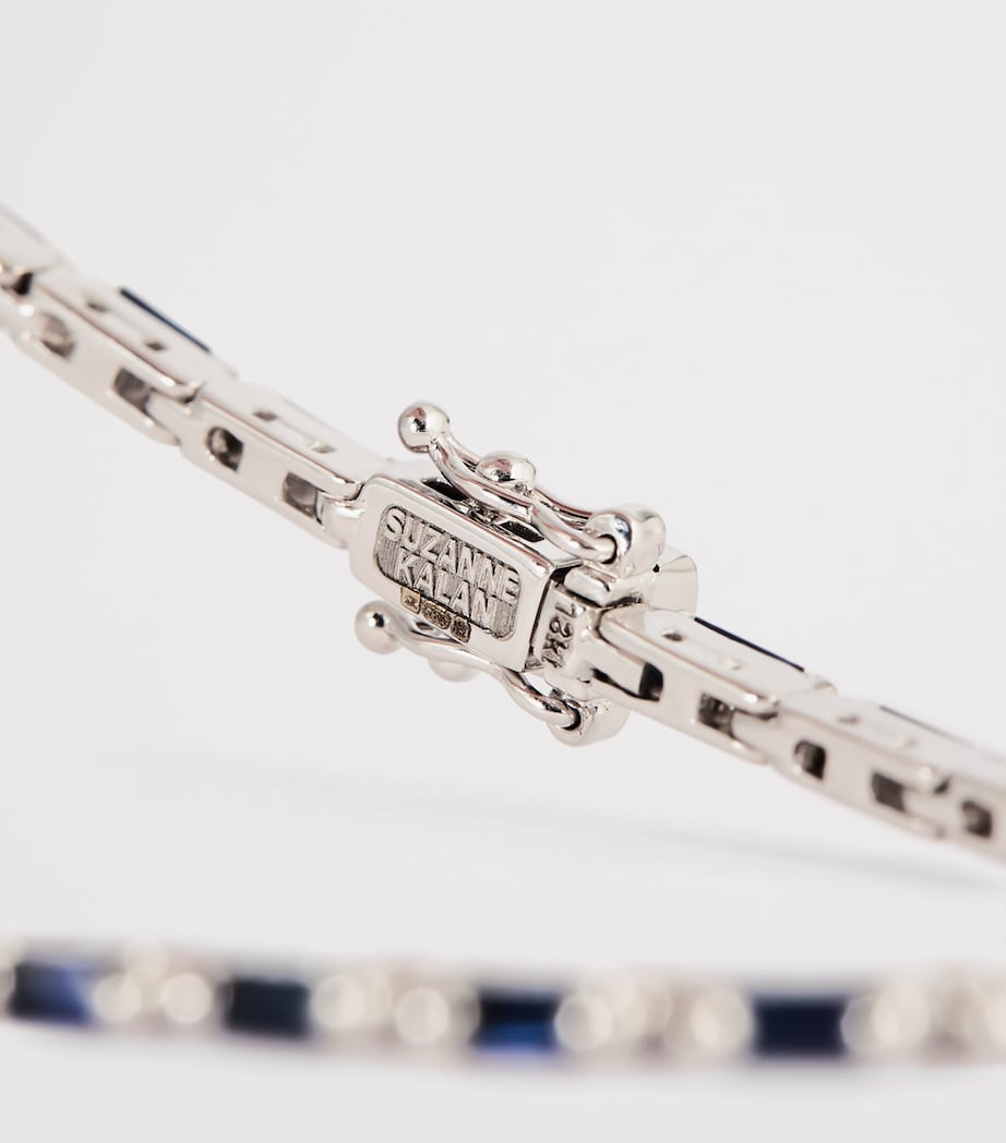 White Gold and Sapphire Bold Linear Tennis Bracelet 18K YG/DB Image 5
