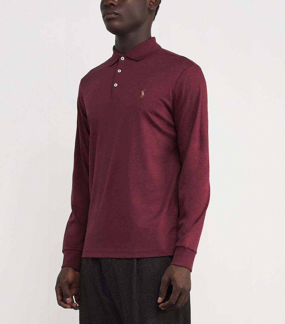 Pima Cotton Long-Sleeve Polo Shirt RED Image 3