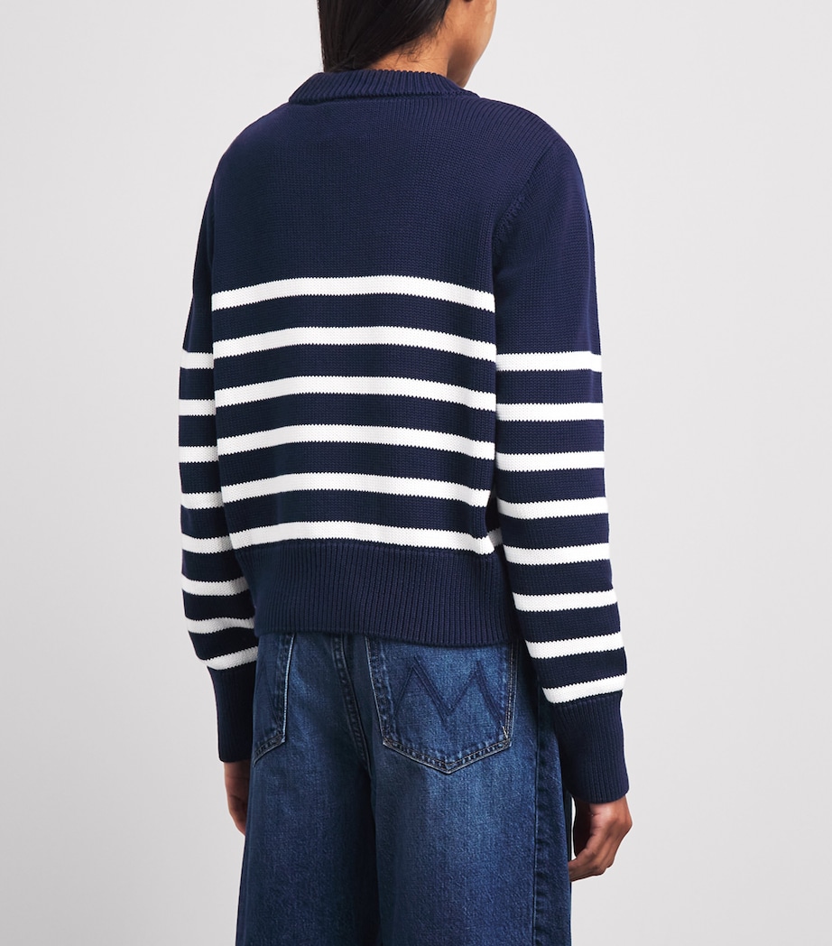 With Nothing Underneath Womens Cotton Devon Sweater Navy White Stripe Image 5