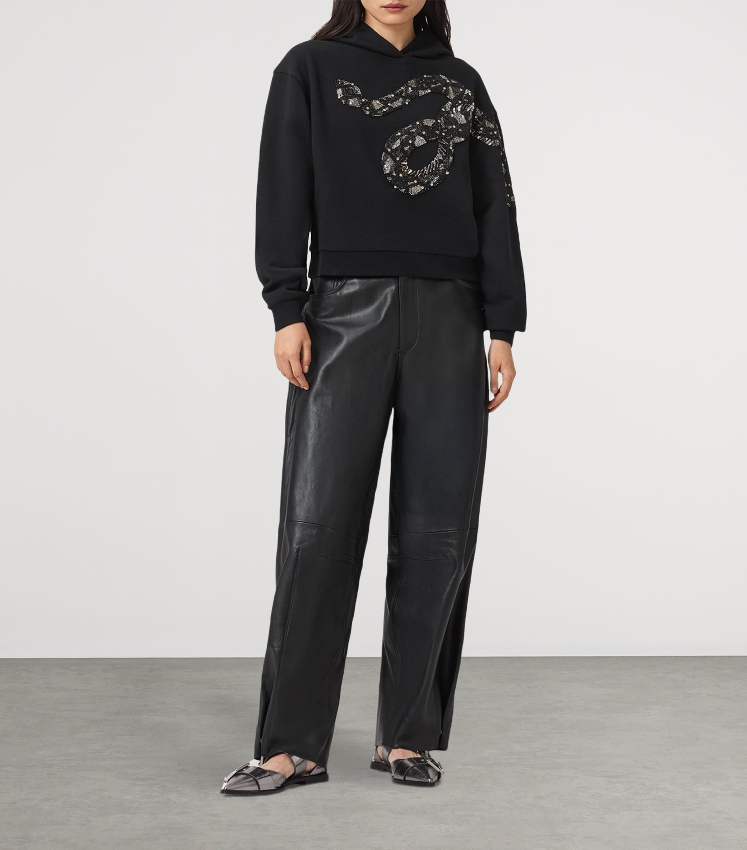 Cotton Embellished Pippa Hoodie BLACK Image 2