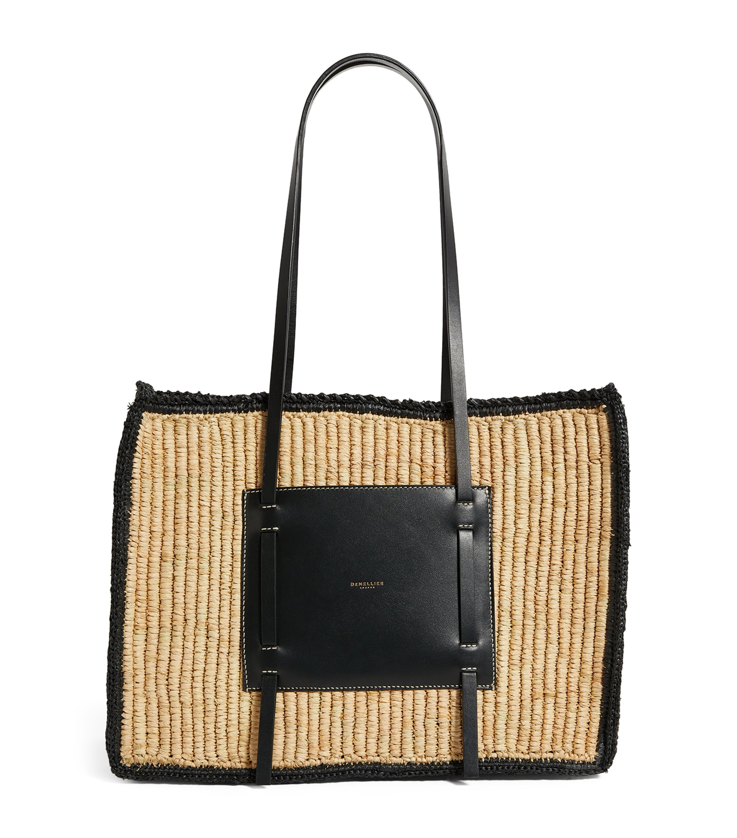 DEMELLIER Capri ラフィアトートバッグ The Capri | Warm Raffia Tan Smooth Ecru Stitching | DeMellier