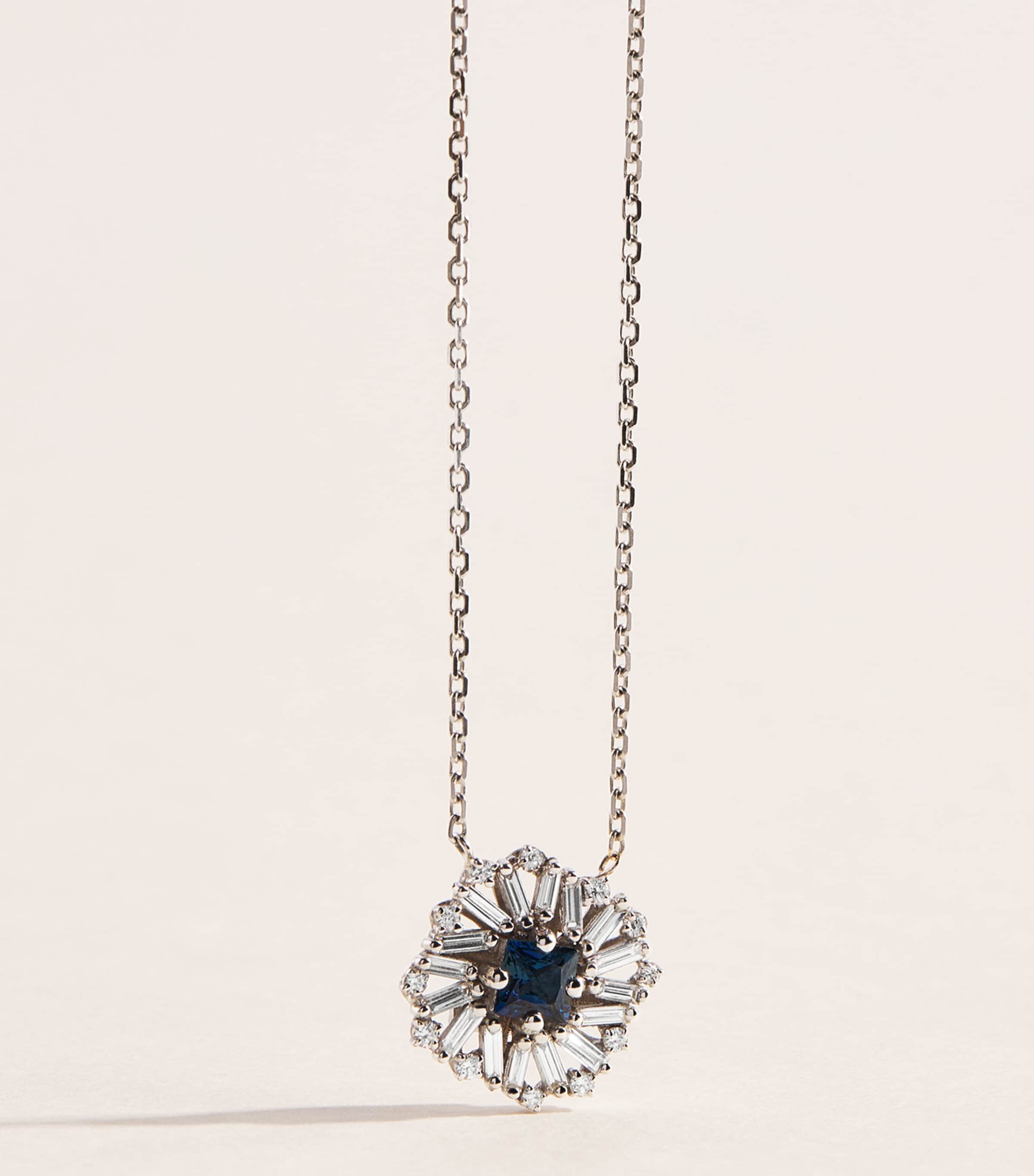 Suzanne Kalan White Gold Diamond and Sapphire Princess Flower Necklace Wg/db Image 1