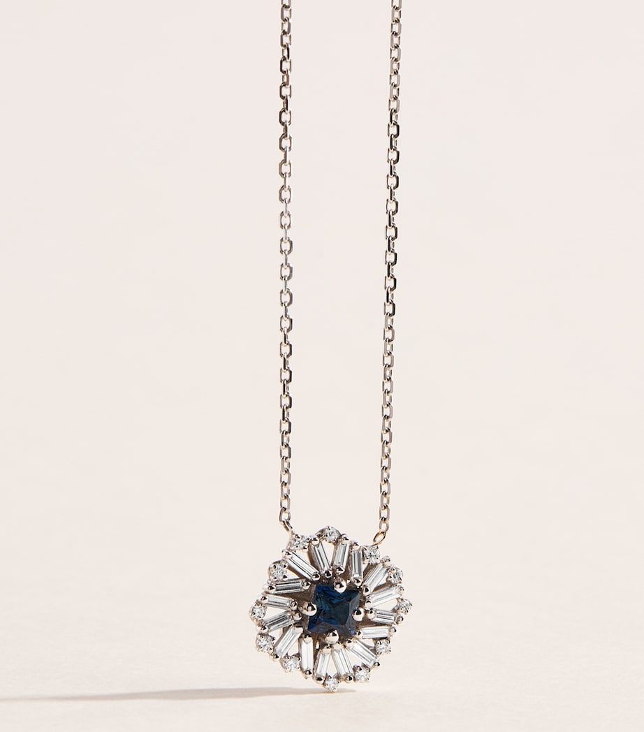 Suzanne Kalan White Gold Diamond and Sapphire Princess Flower Necklace Wg/db Image 1