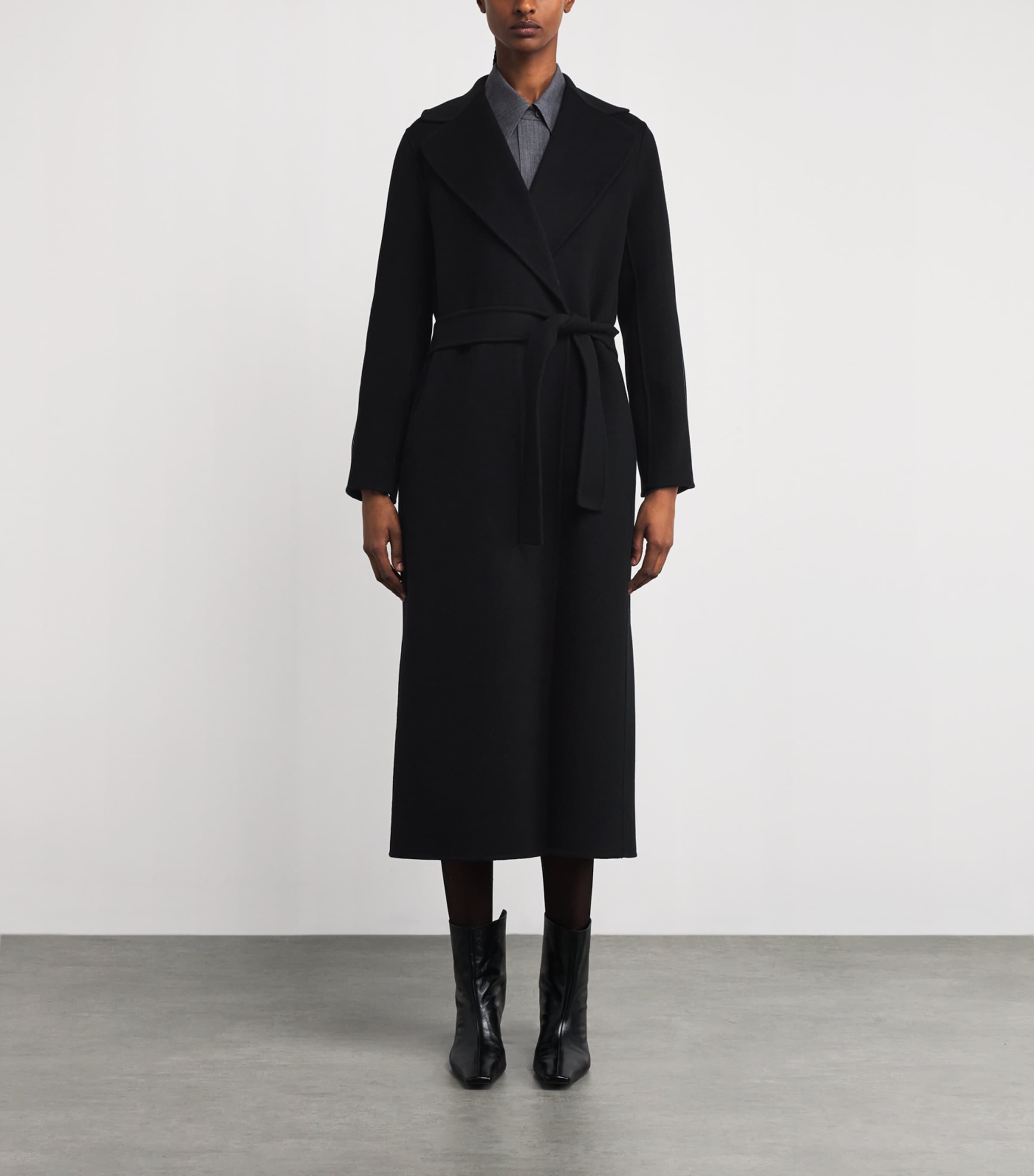 Virgin Wool Wrap Coat BLACK Image 3