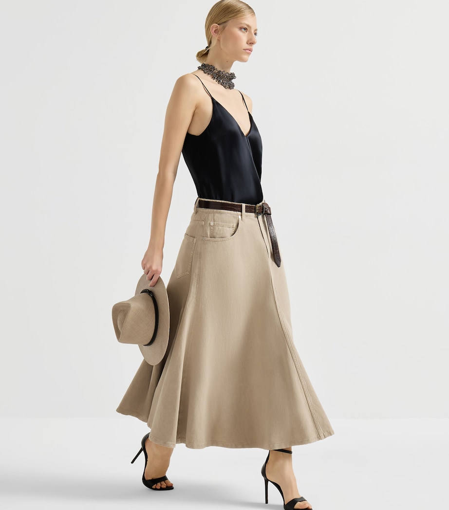 Brunello Cucinelli Womens Cotton-Linen Midi Skirt Image 5