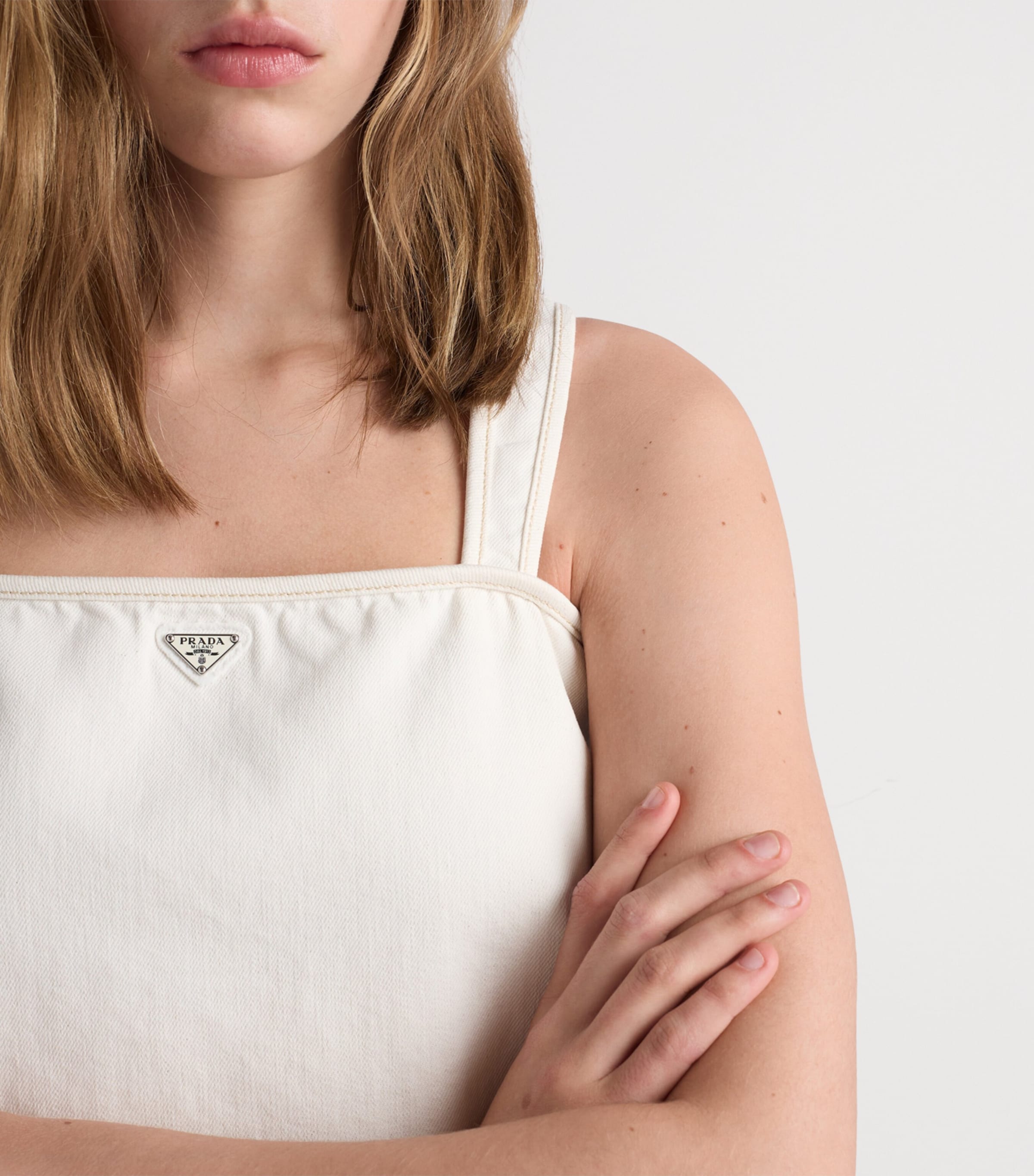 Prada Womens Denim Mini Dress White Image 5