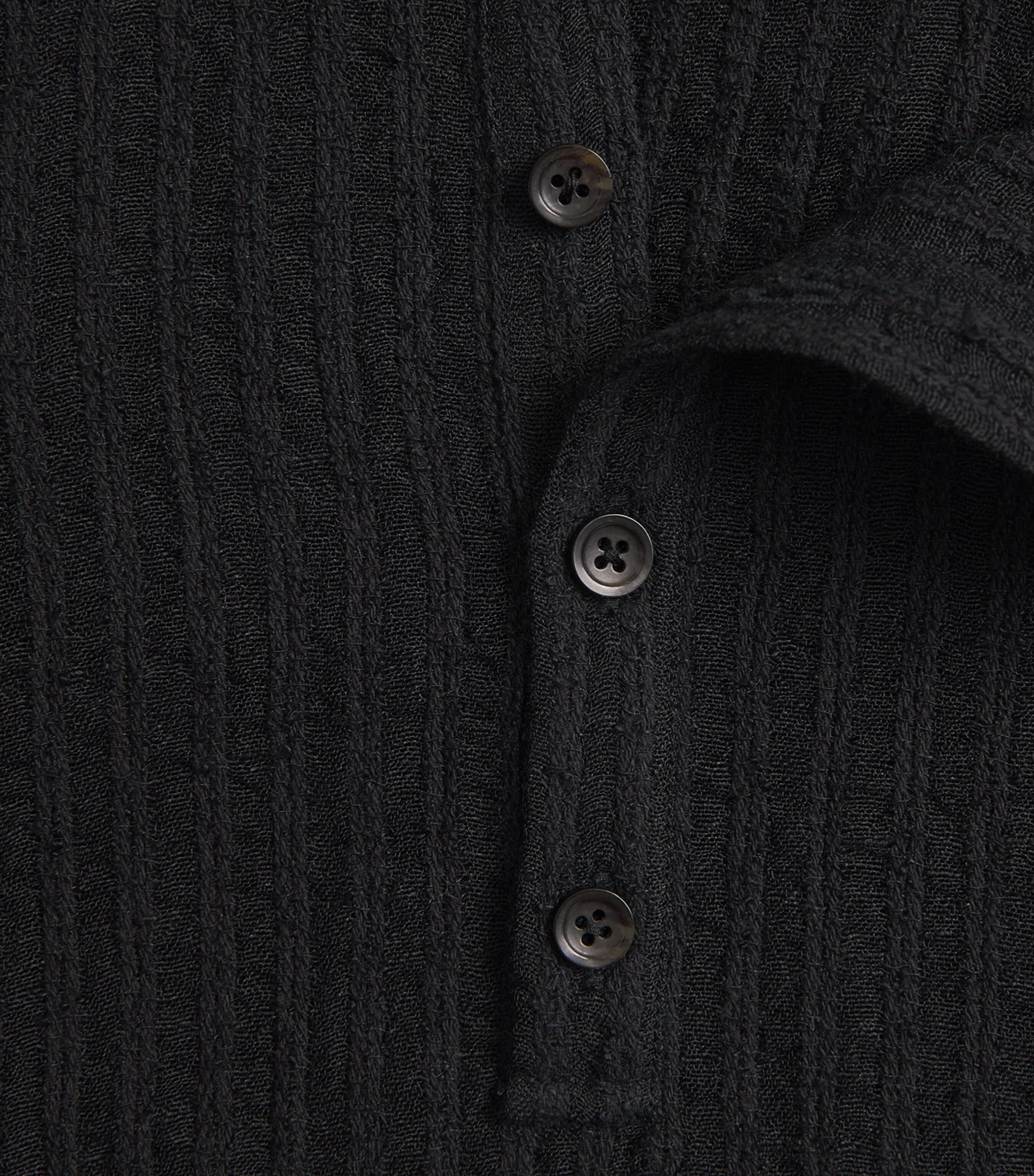 Linen-Cotton-Blend Stripe Henley T-Shirt BLACK Image 5