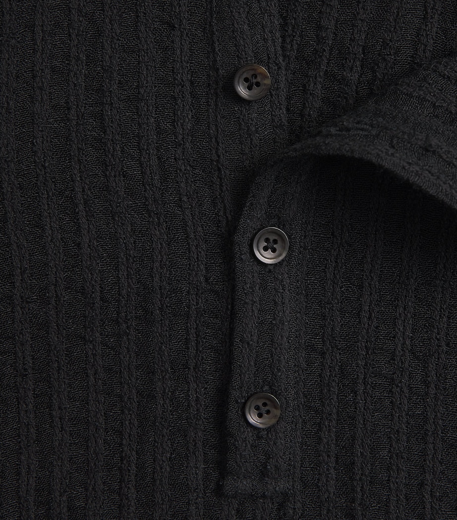 Linen-Cotton-Blend Stripe Henley T-Shirt BLACK Image 5