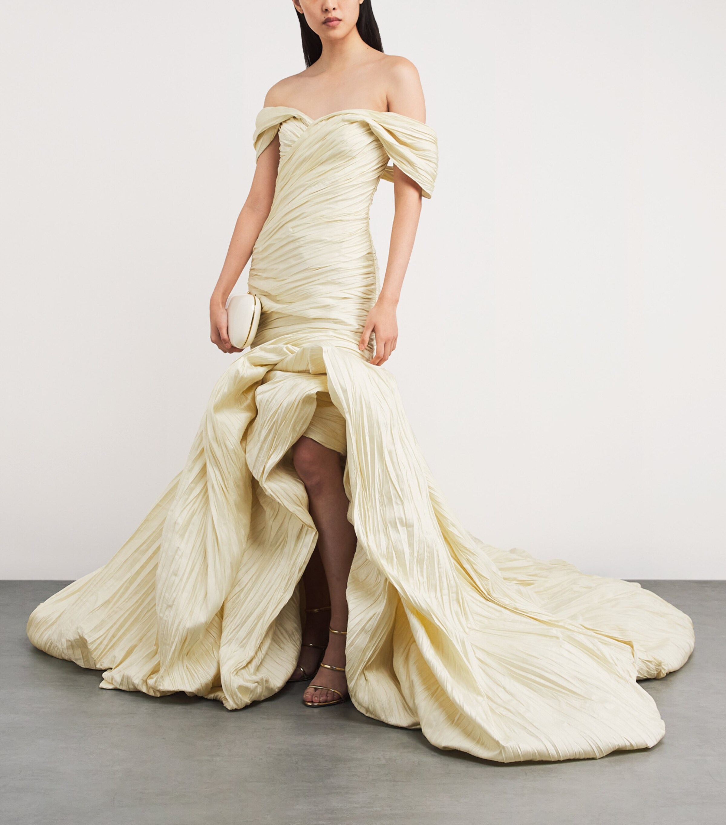 Marmar Halim Womens Taffeta Off-The-Shoulder Yuliet Gown Butter Yellow Image 2
