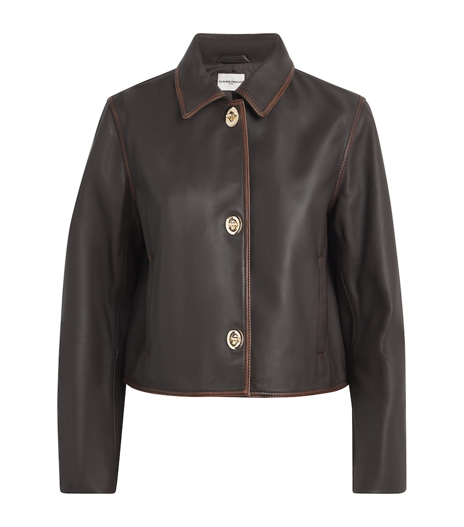 Leather Turn-Lock Jacket DARK BROWN Image 1