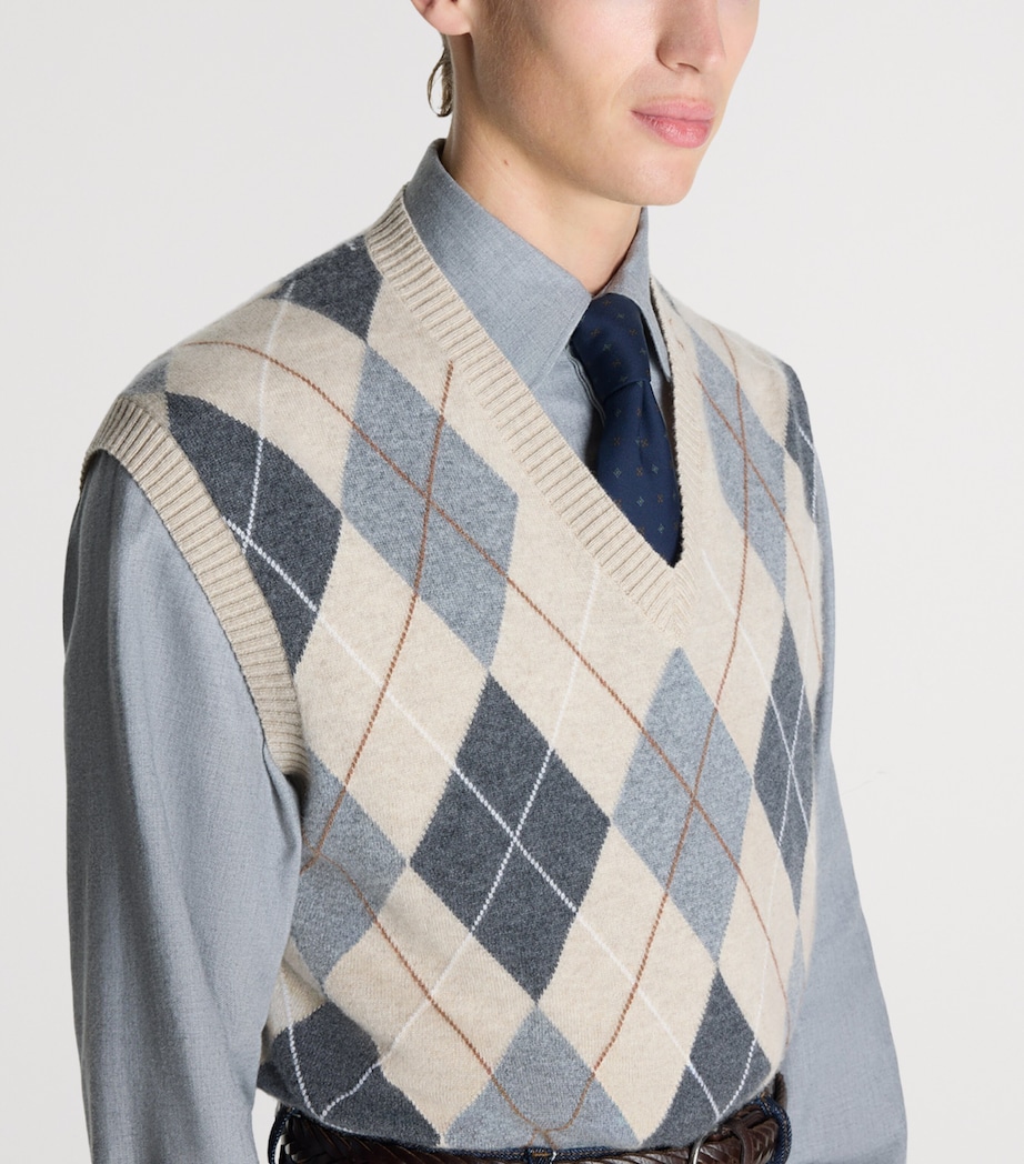 Dunhill Mens Cashmere Argyle Sweater Vest Natural Image 5