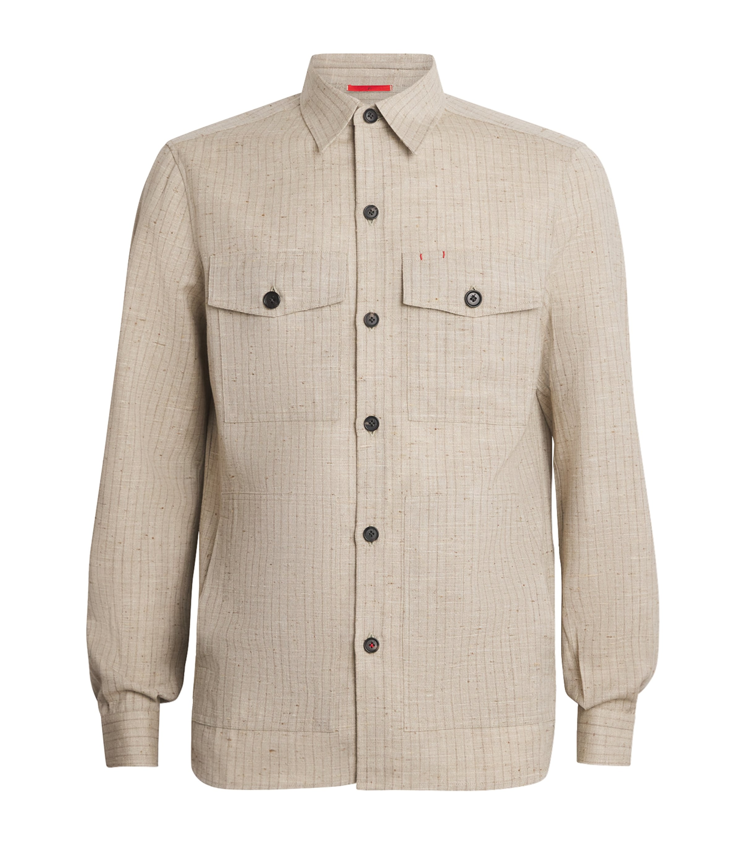 Isaia Wool-silk-linen Stripe Overshirt In Neutral