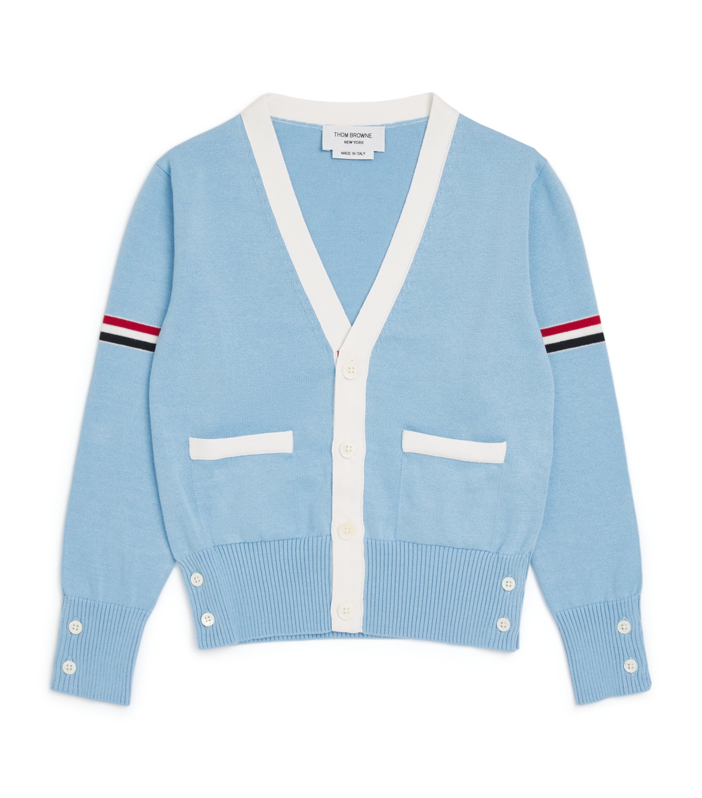 Thom Browne Kids Cotton Tricolour Cardigan (2-12 Years) Light Blue Image 1