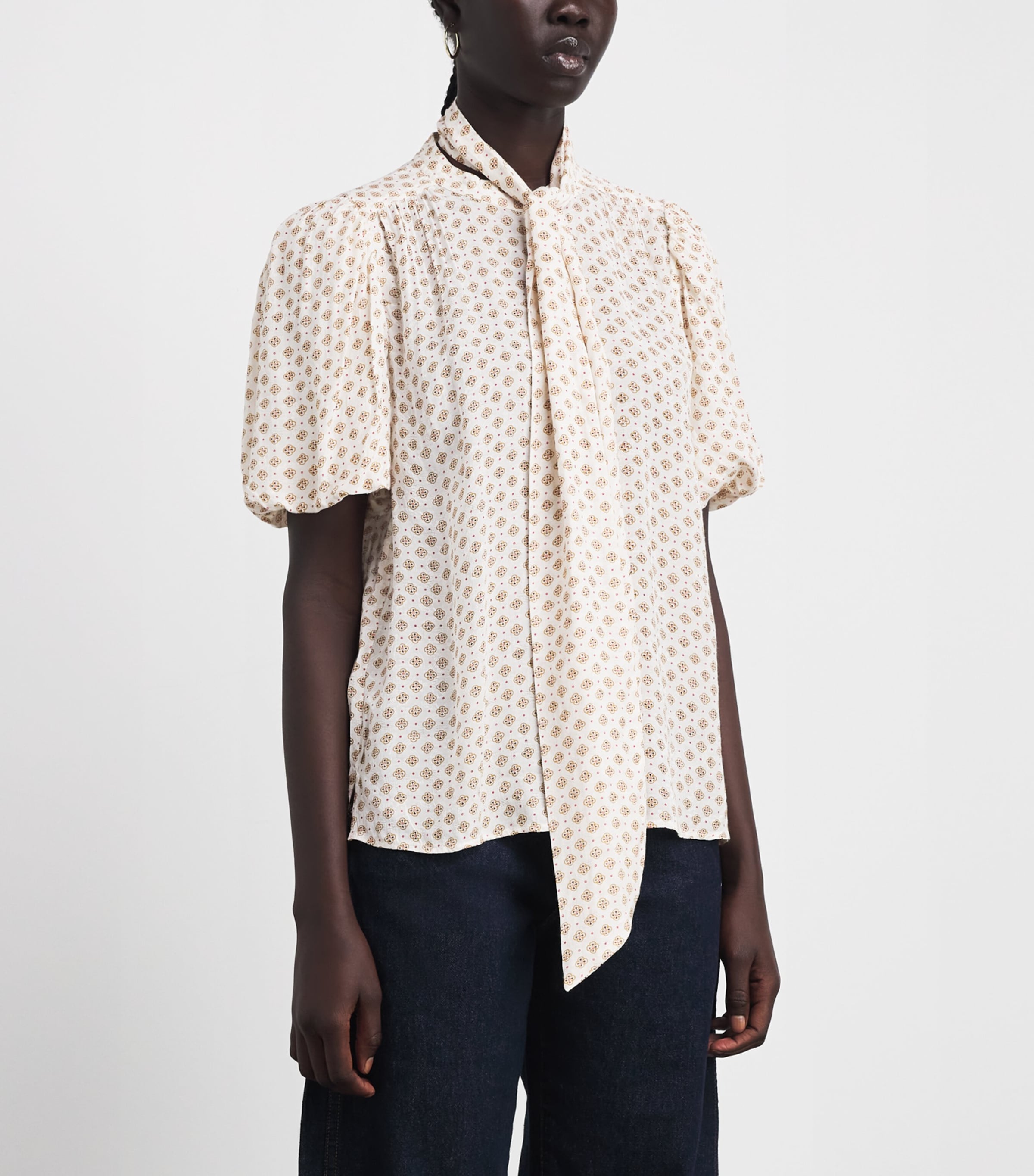 ME+EM Womens Silk-Cotton Printed Blouse Light Cream Multi Image 4