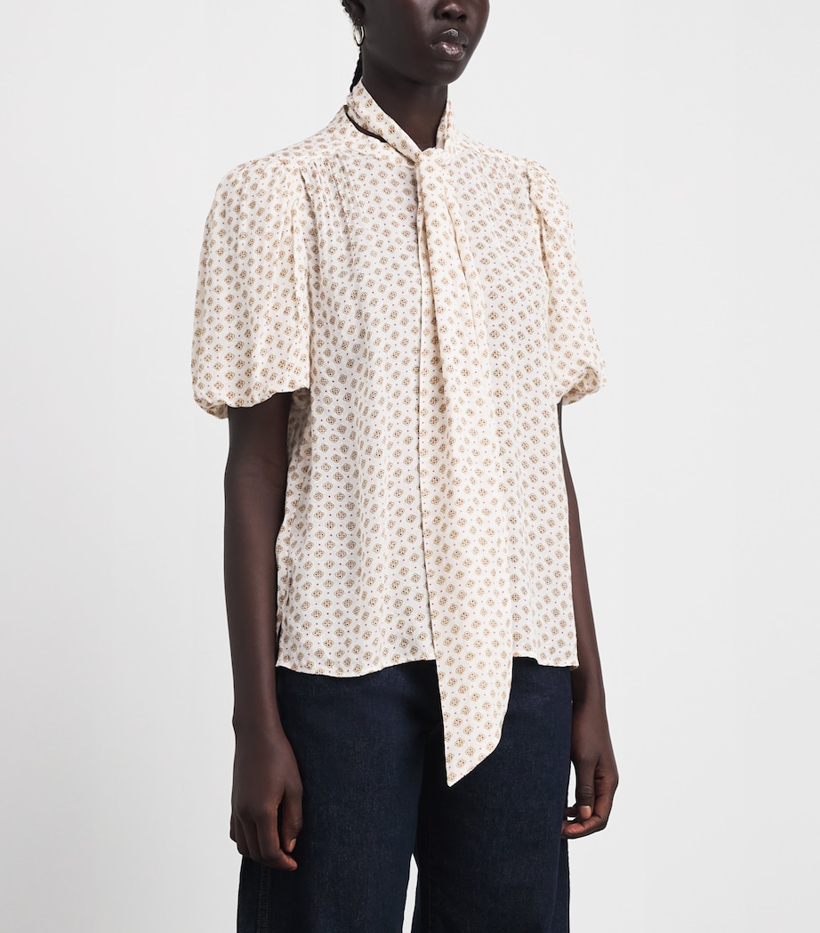 ME+EM Womens Silk-Cotton Printed Blouse Light Cream Multi Image 4