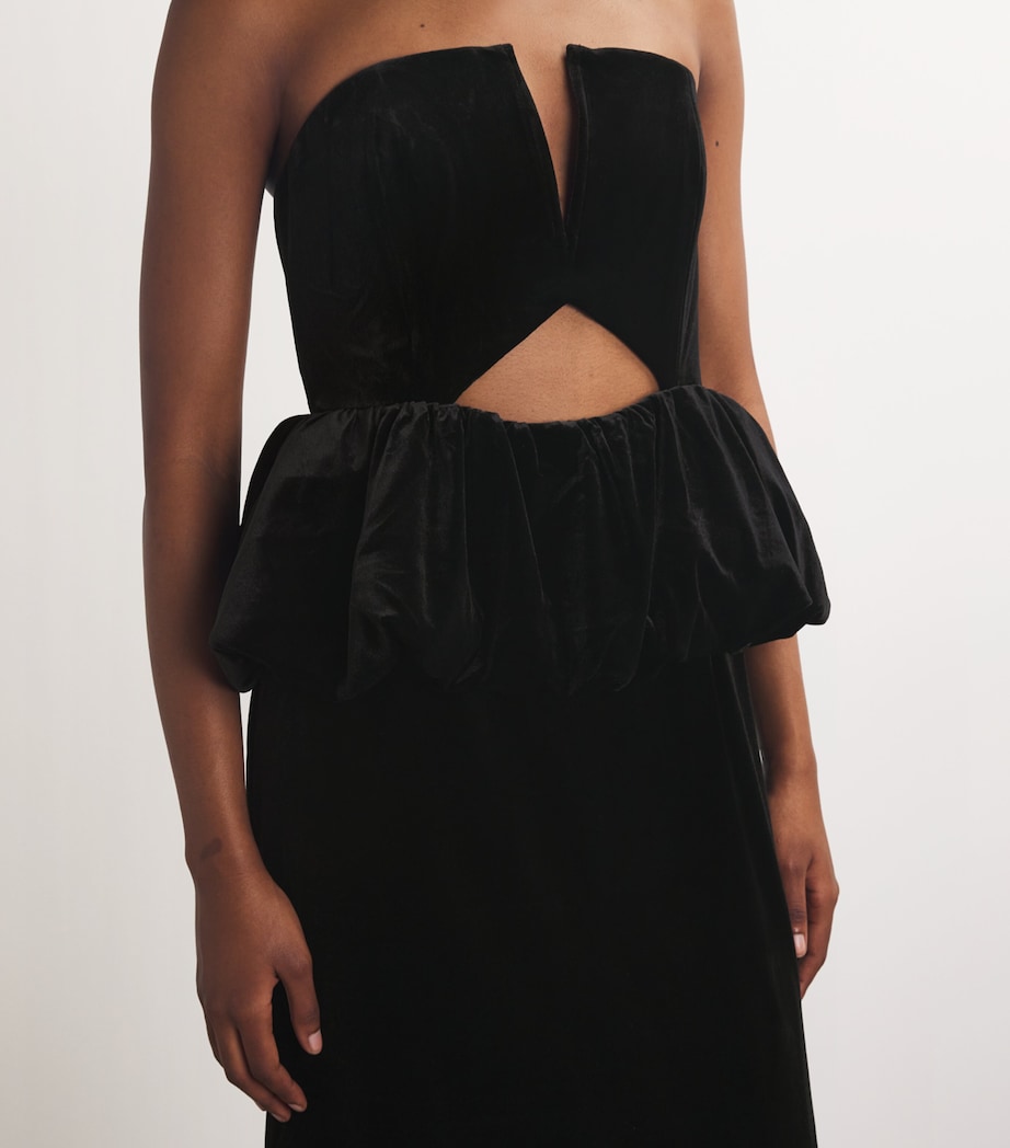 Self-Portrait Womens Velvet Peplum Maxi Dress Black Image 6