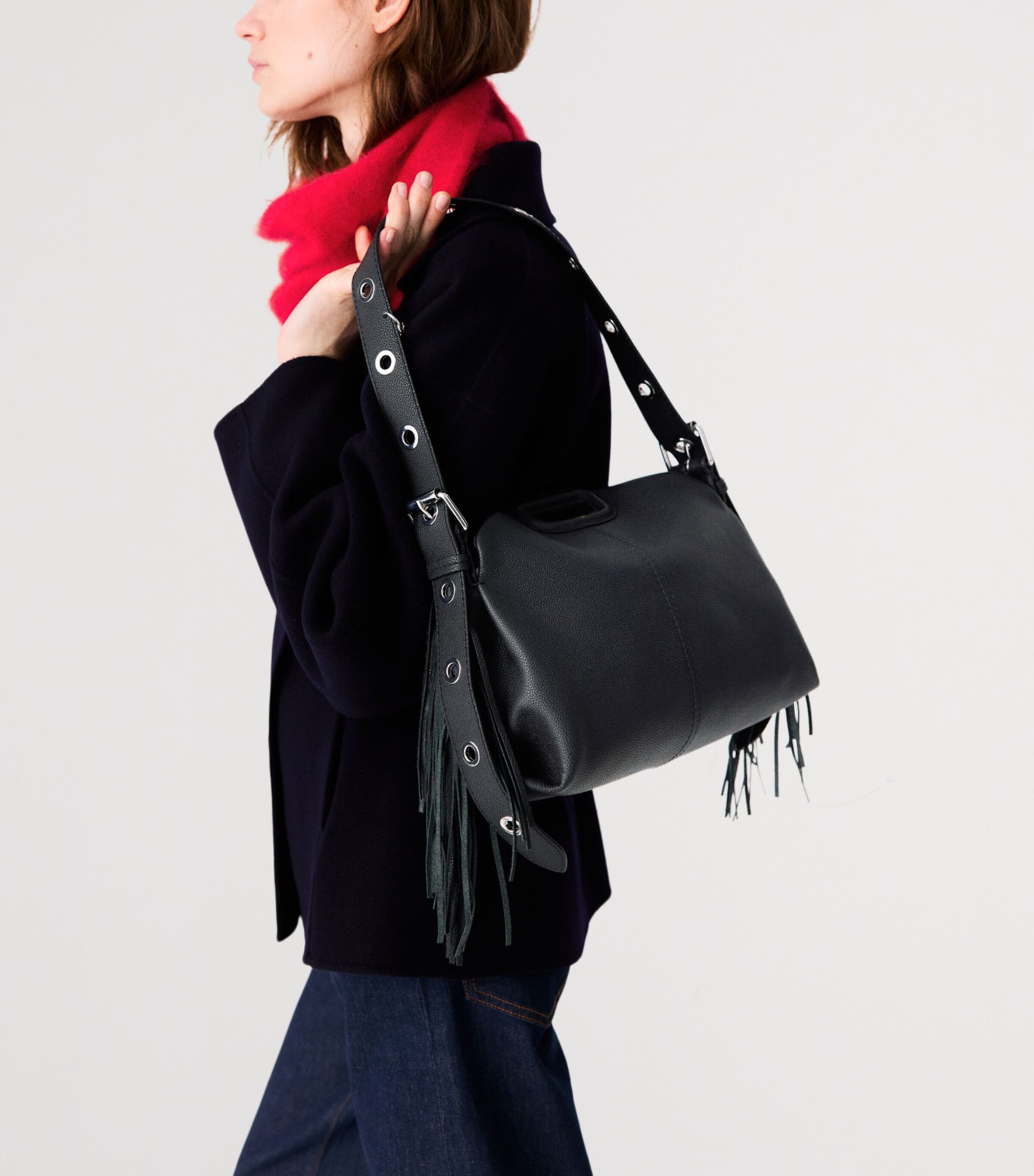 Maje Grained Leather Miss M Shoulder Bag Black Image 4