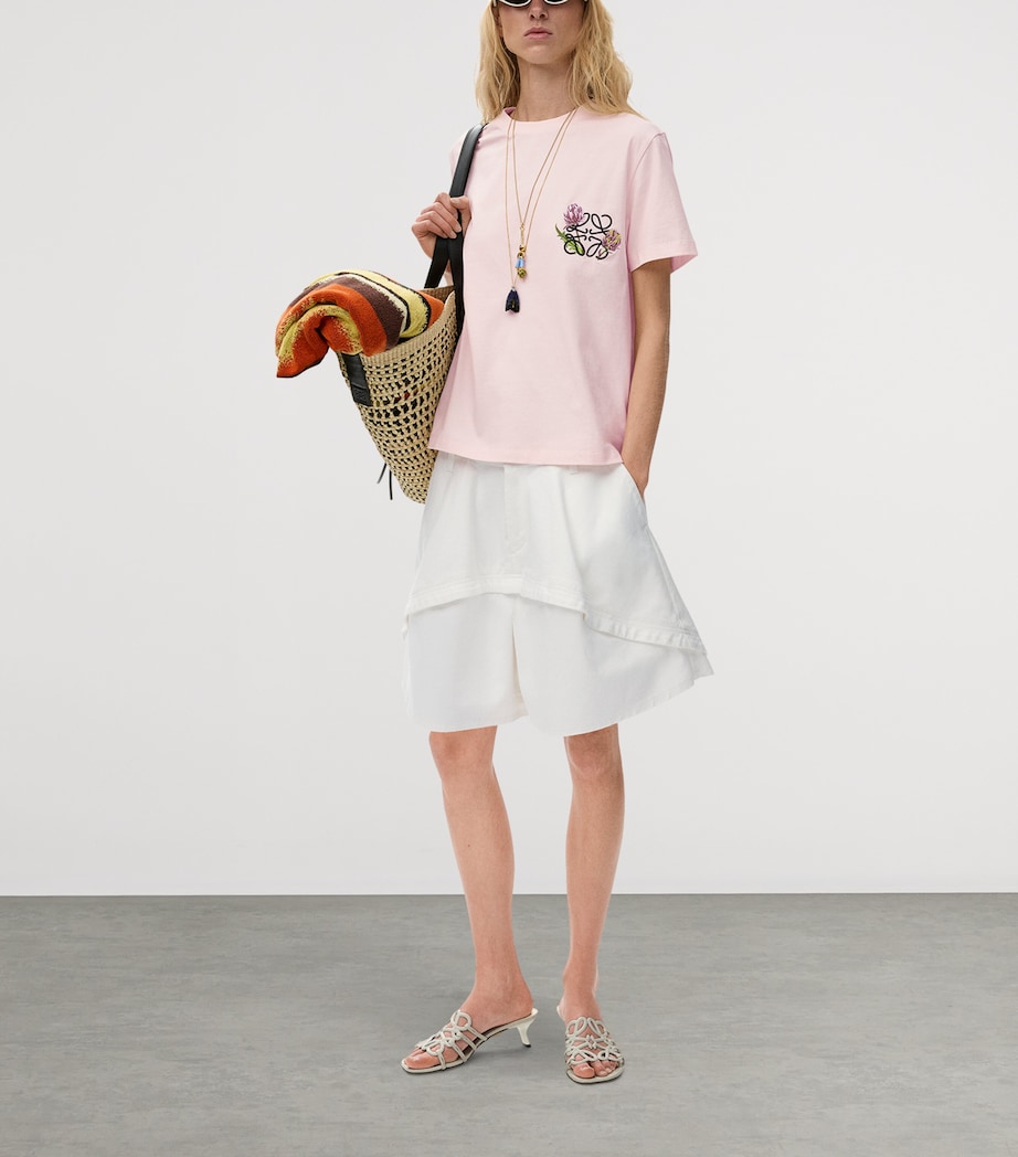 LOEWE Womens x Paula’s Ibiza Stretch-Cotton Anagram T-Shirt Light Pink Image 2