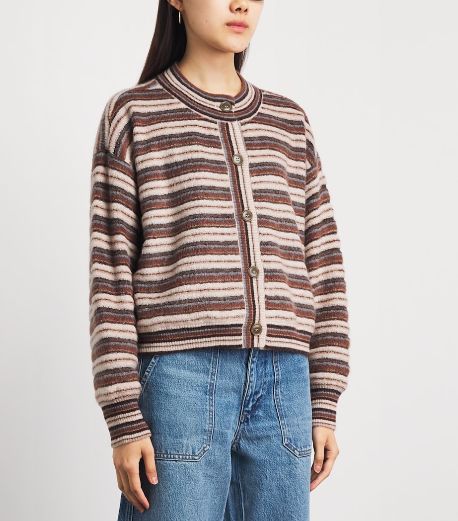FRAME Womens Mohair-Blend The Femme Stripe Cardigan Sky Blu Multi Stripe Image 4