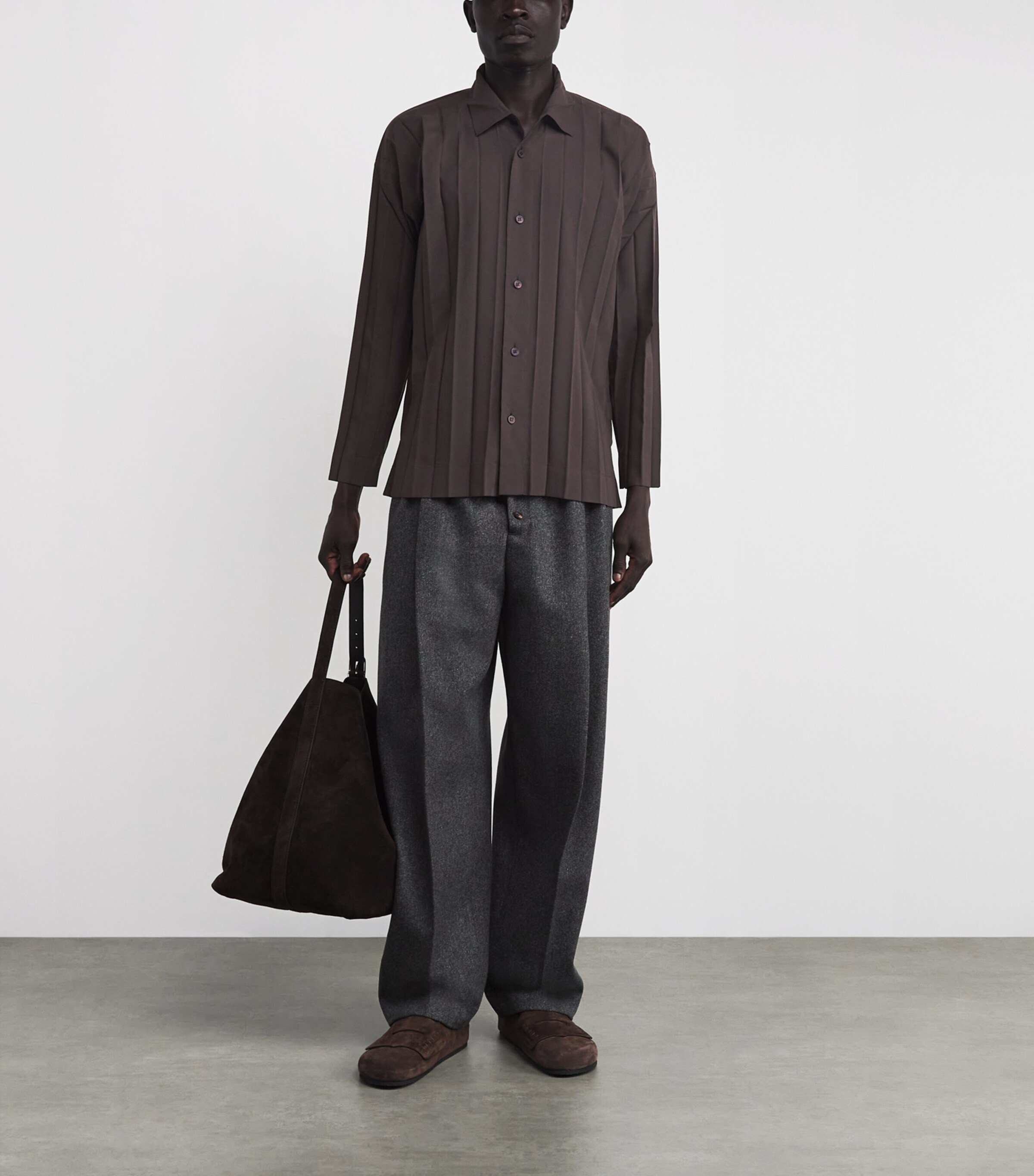 Homme Plissé Issey Miyake Mens Pleated Edge Shirt Dark Brown Image 2