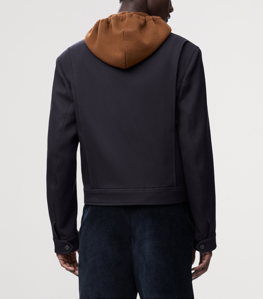 Wool Collared Zip-Up Jacket DARK NAVY BLUE Image 4