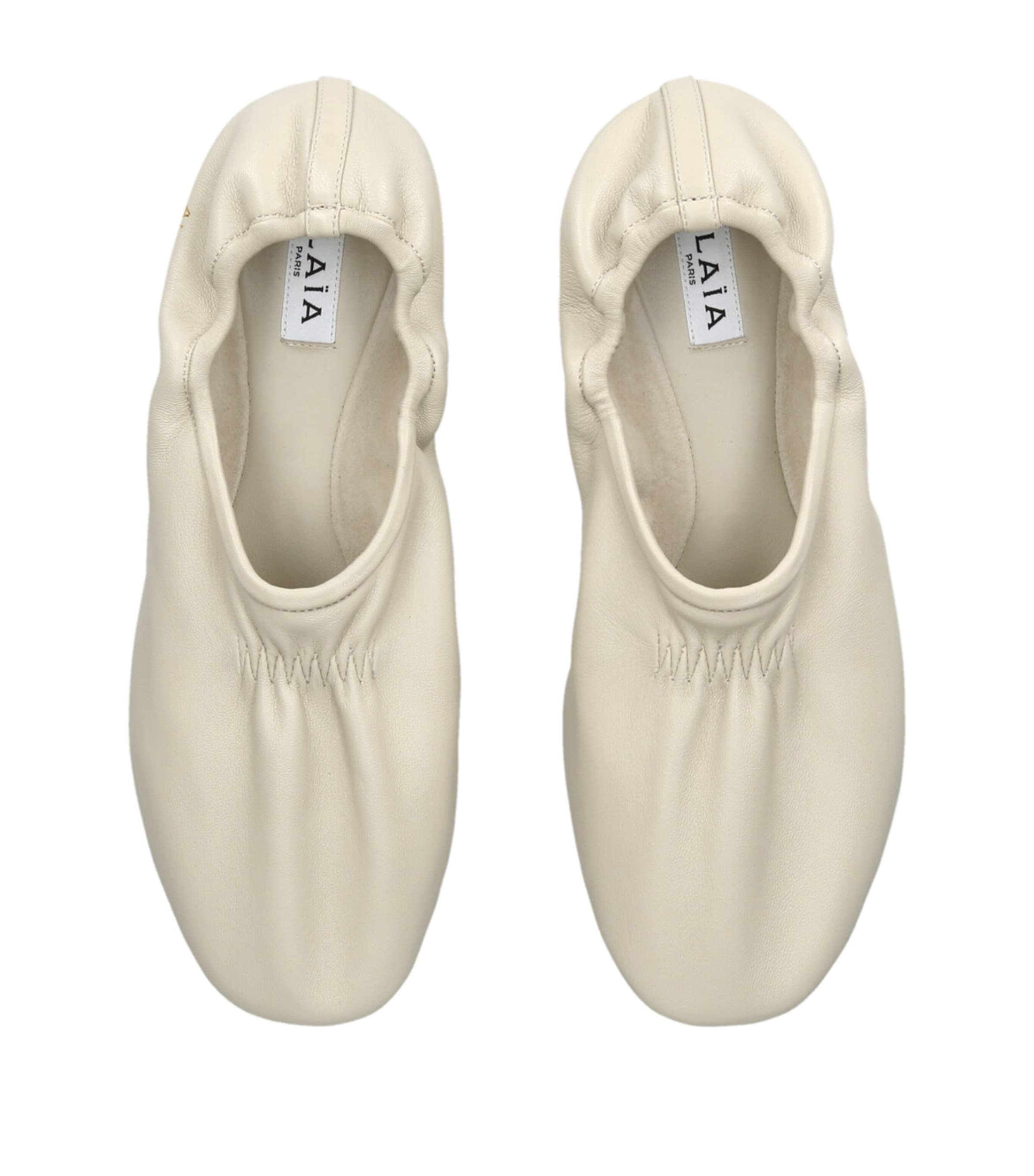Leather Scrunched Ballet Flats BONE Image 4