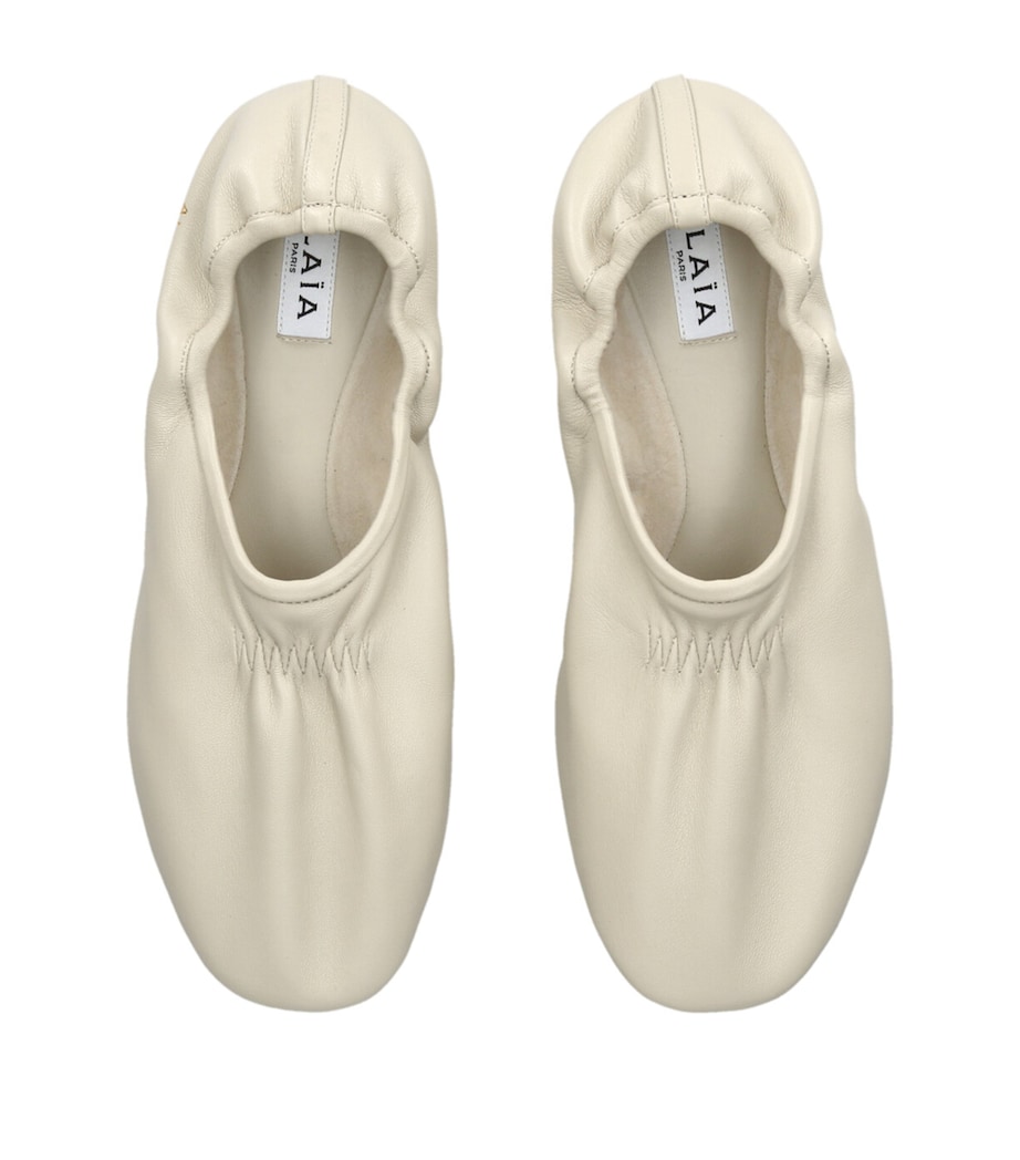 Leather Scrunched Ballet Flats BONE Image 4