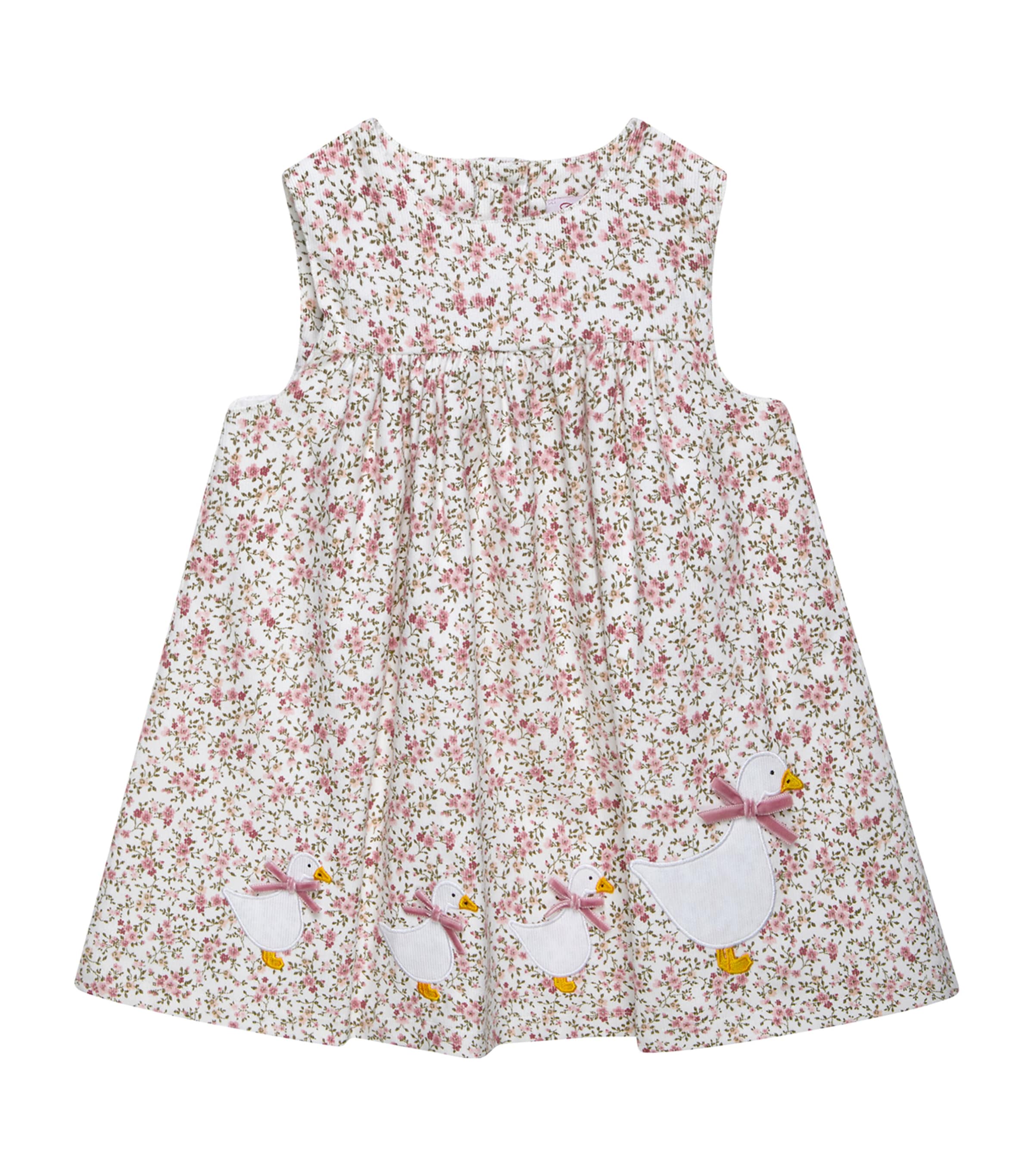 Trotters Cotton Floral Duck Pinafore Dress (0-24 Months) Pink Image 1