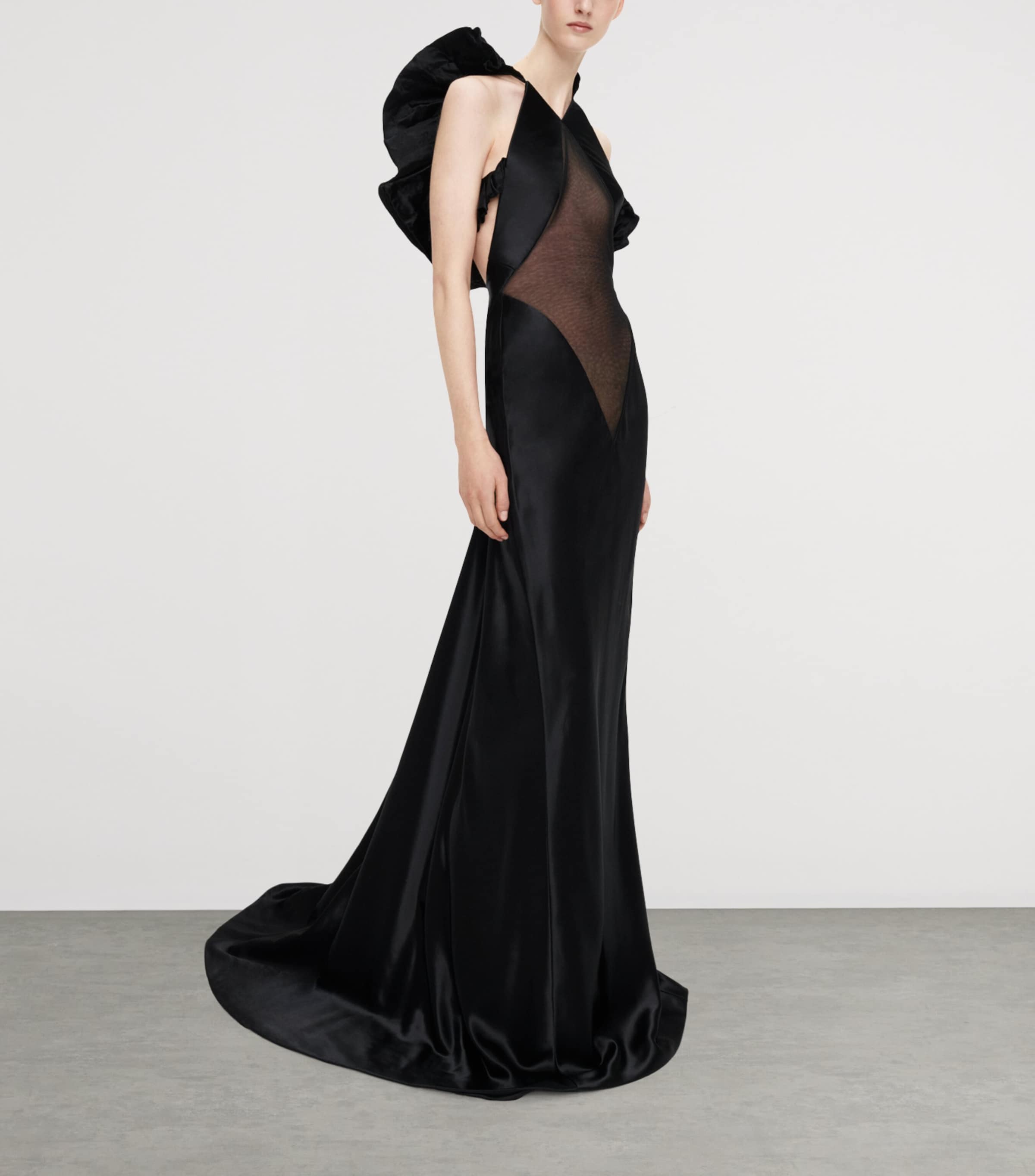 Schiaparelli Womens Satin Ruffle Gown Black Image 2