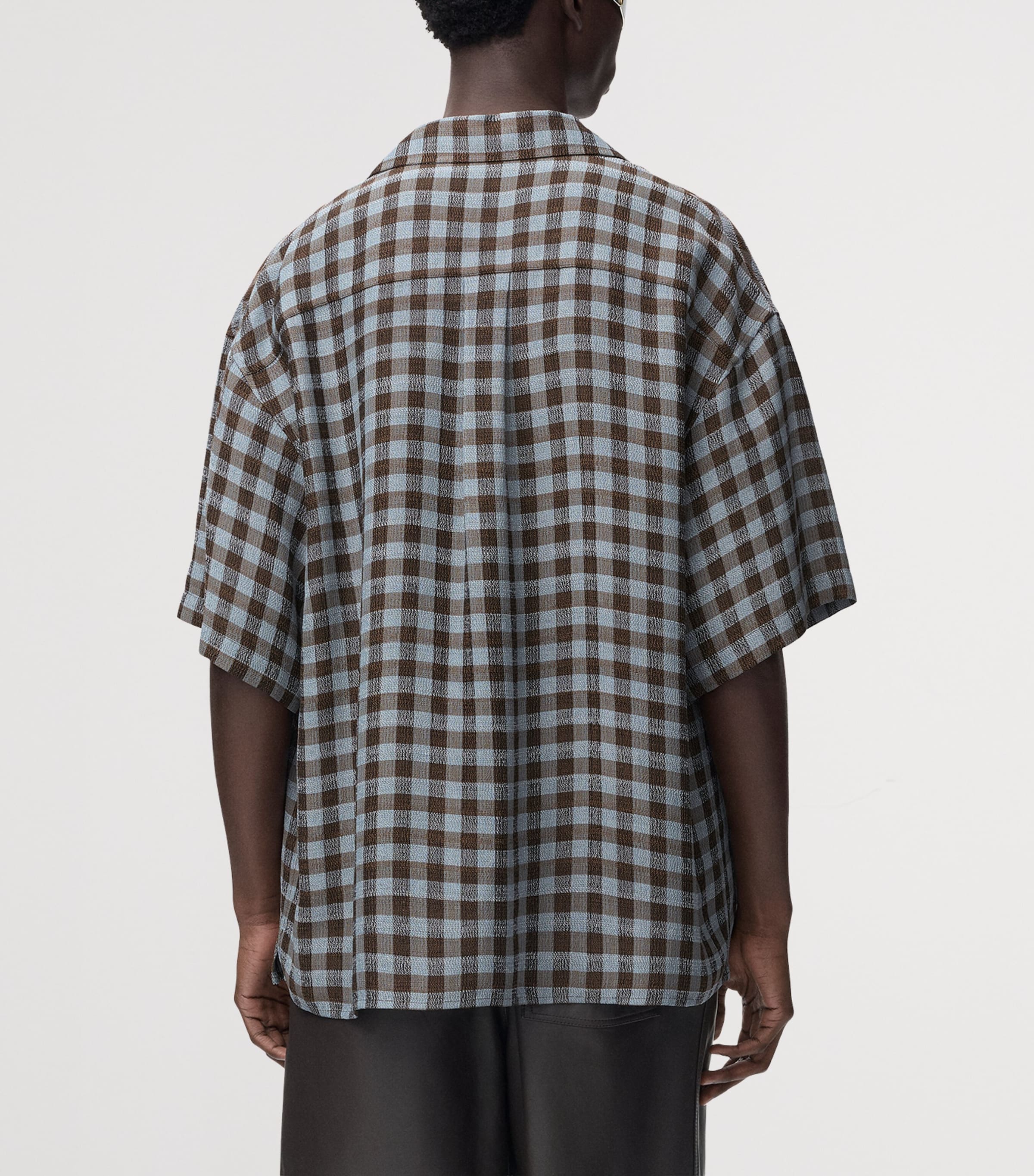 LOEWE Mens Check Short-Sleeve Shirt Blue/brown Image 4