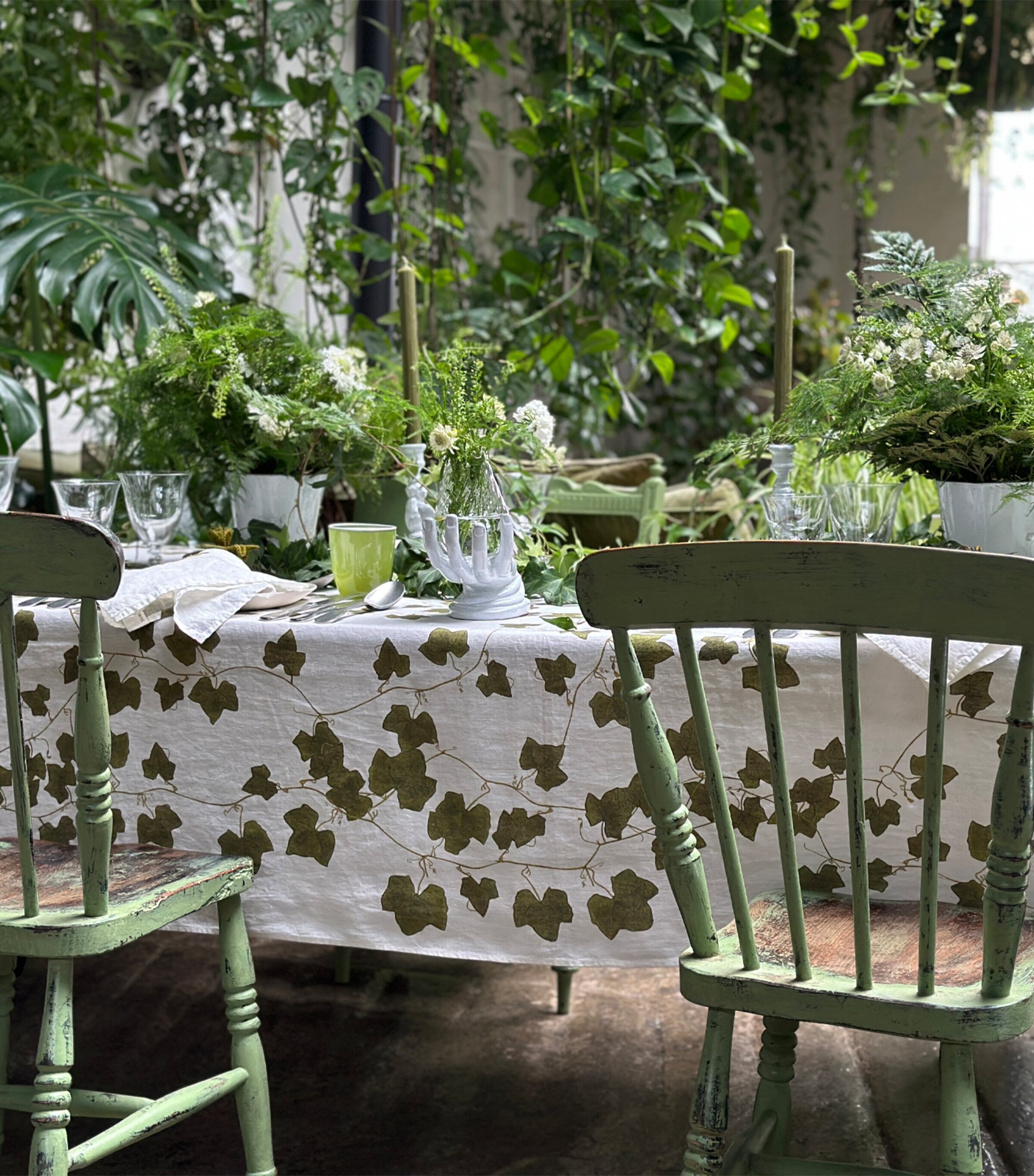 Linen Ivy Tablecloth (165cm x 380cm) GREEN Image 5
