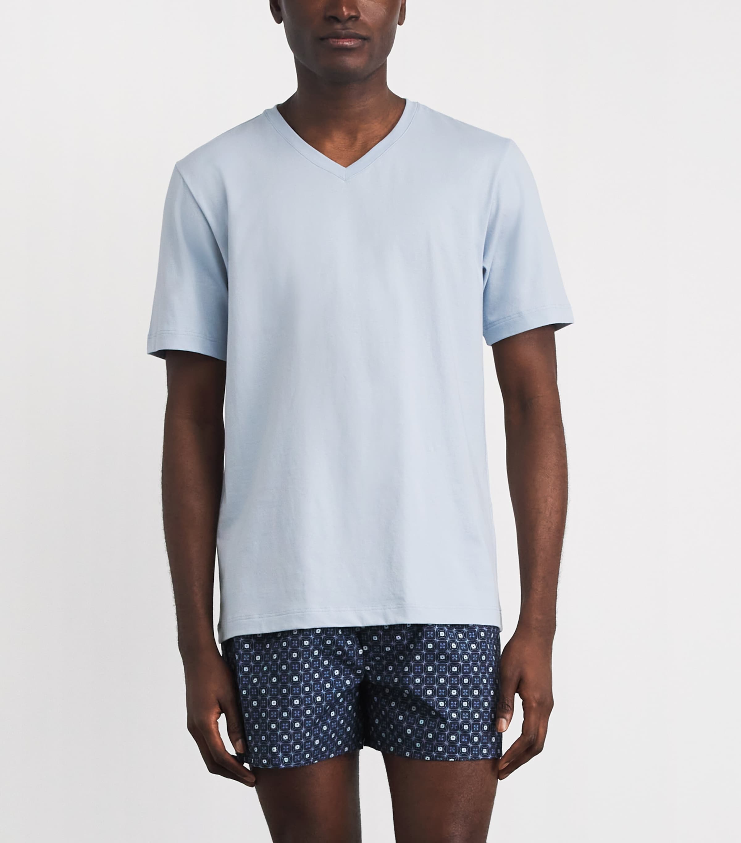 Hanro Mens Cotton Living V-Neck T-Shirt Blue Lagoon Image 4