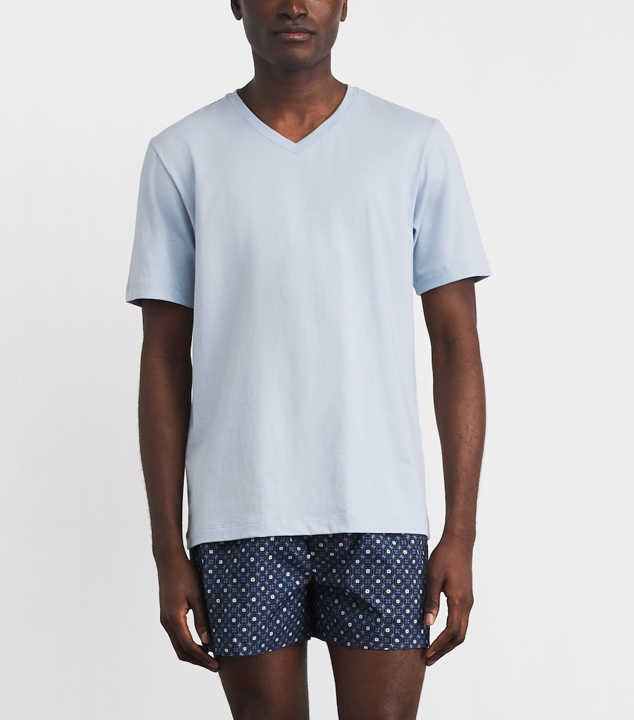 Hanro Mens Cotton Living V-Neck T-Shirt Blue Lagoon Image 4