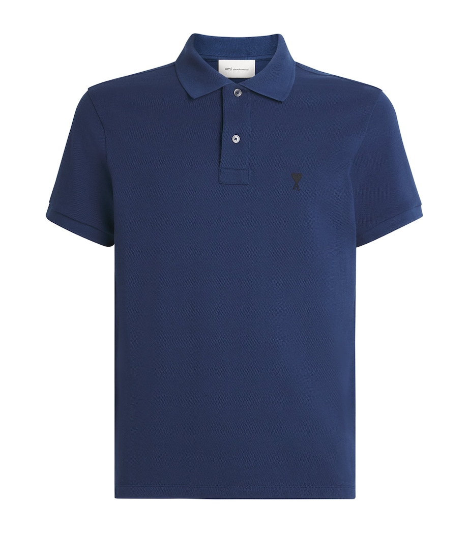 AMI Paris Mens Organic Cotton Ami de Coeur Polo Shirt Encre Image 1