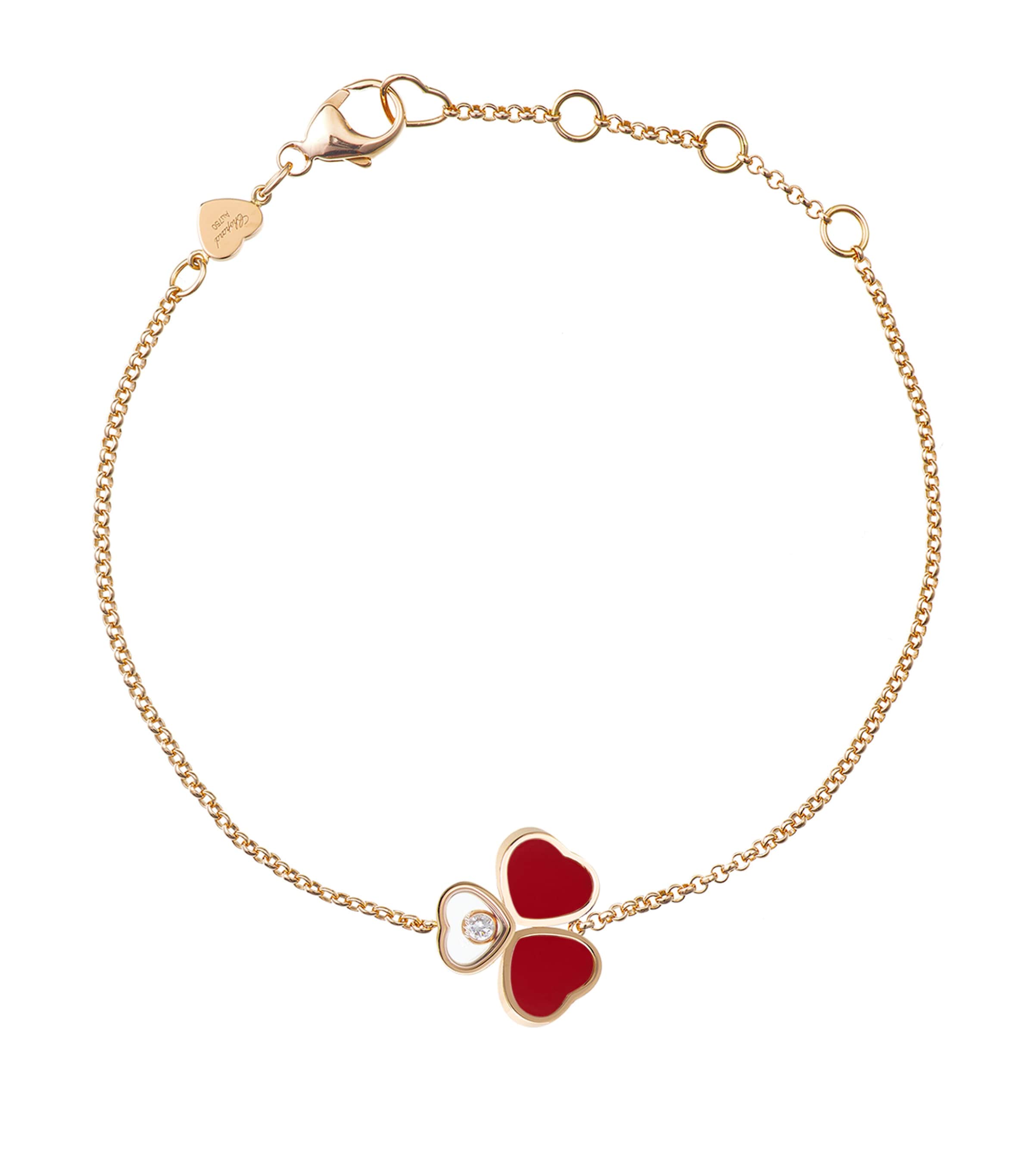 Chopard Happy Hearts Wings 18ct Rose-gold, 0.05ct Diamond And Red-stone Bracelet In Rose Gold