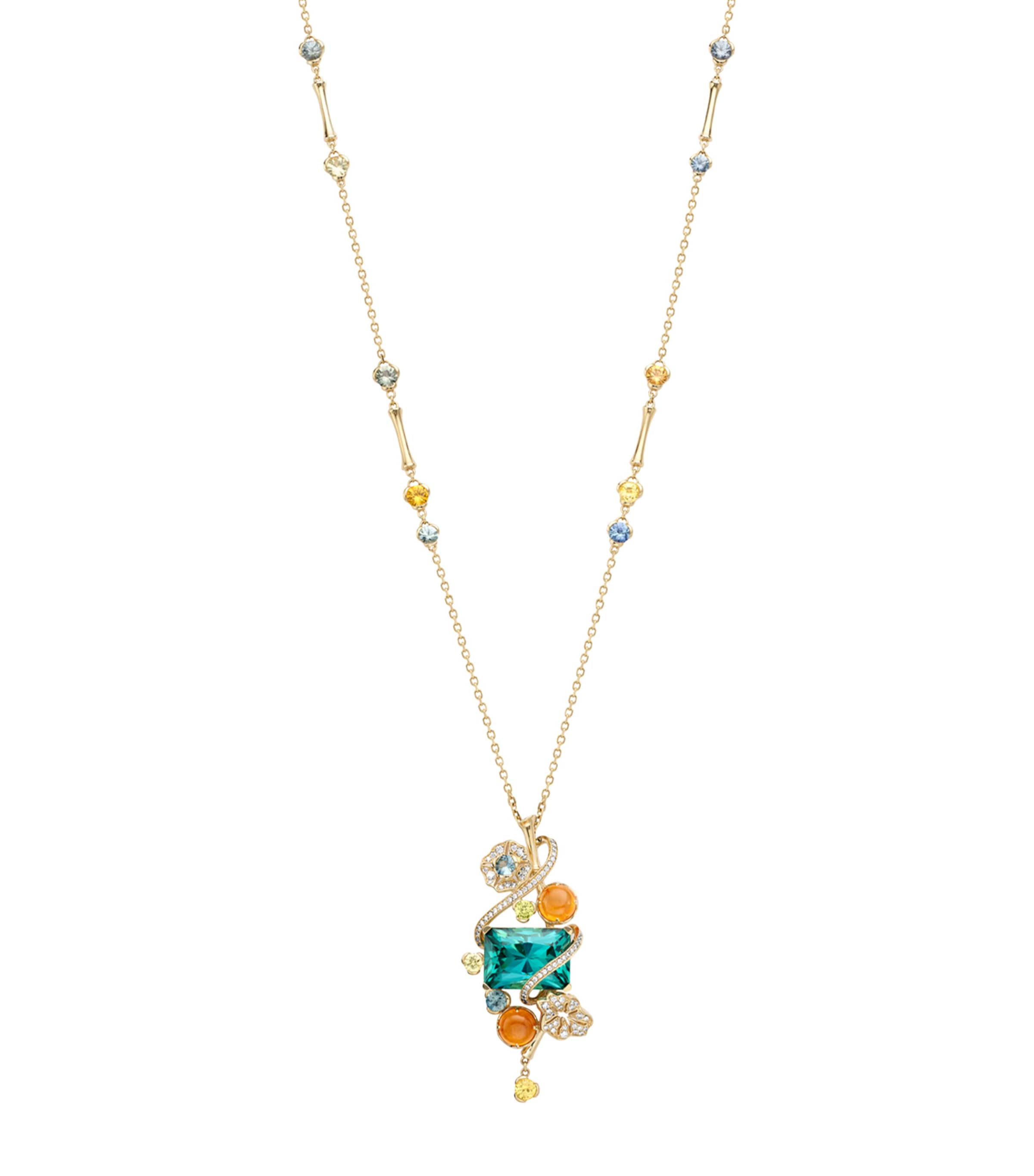 Boodles Yellow Gold, Diamond, Sapphire and Gemstone The Palace Collection Queen Charlotte’s Cottage Pendant Necklace Gold Image 1