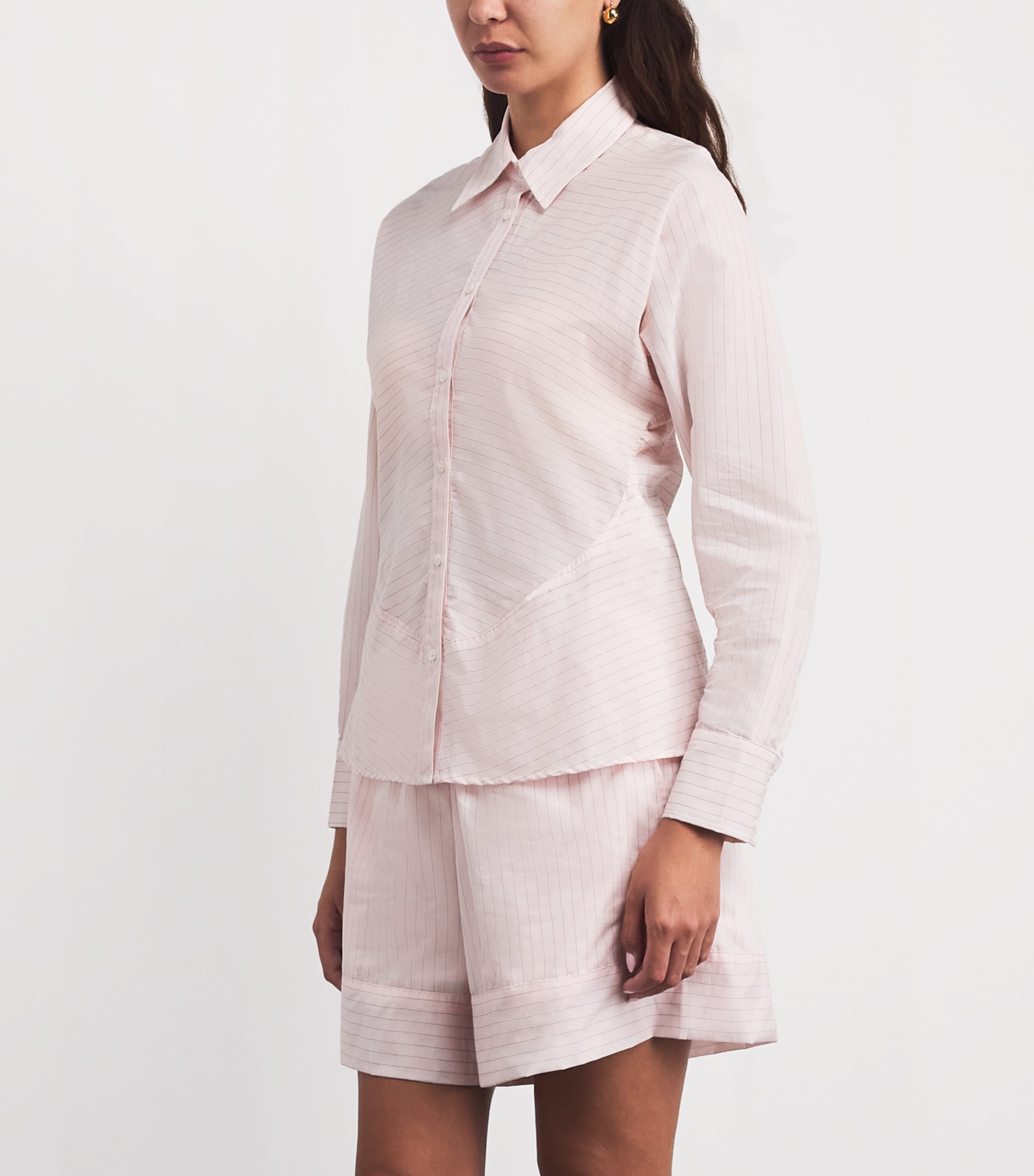 Claudie Pierlot Womens Cotton-Blend Stripe Shirt Pale Pink Image 4